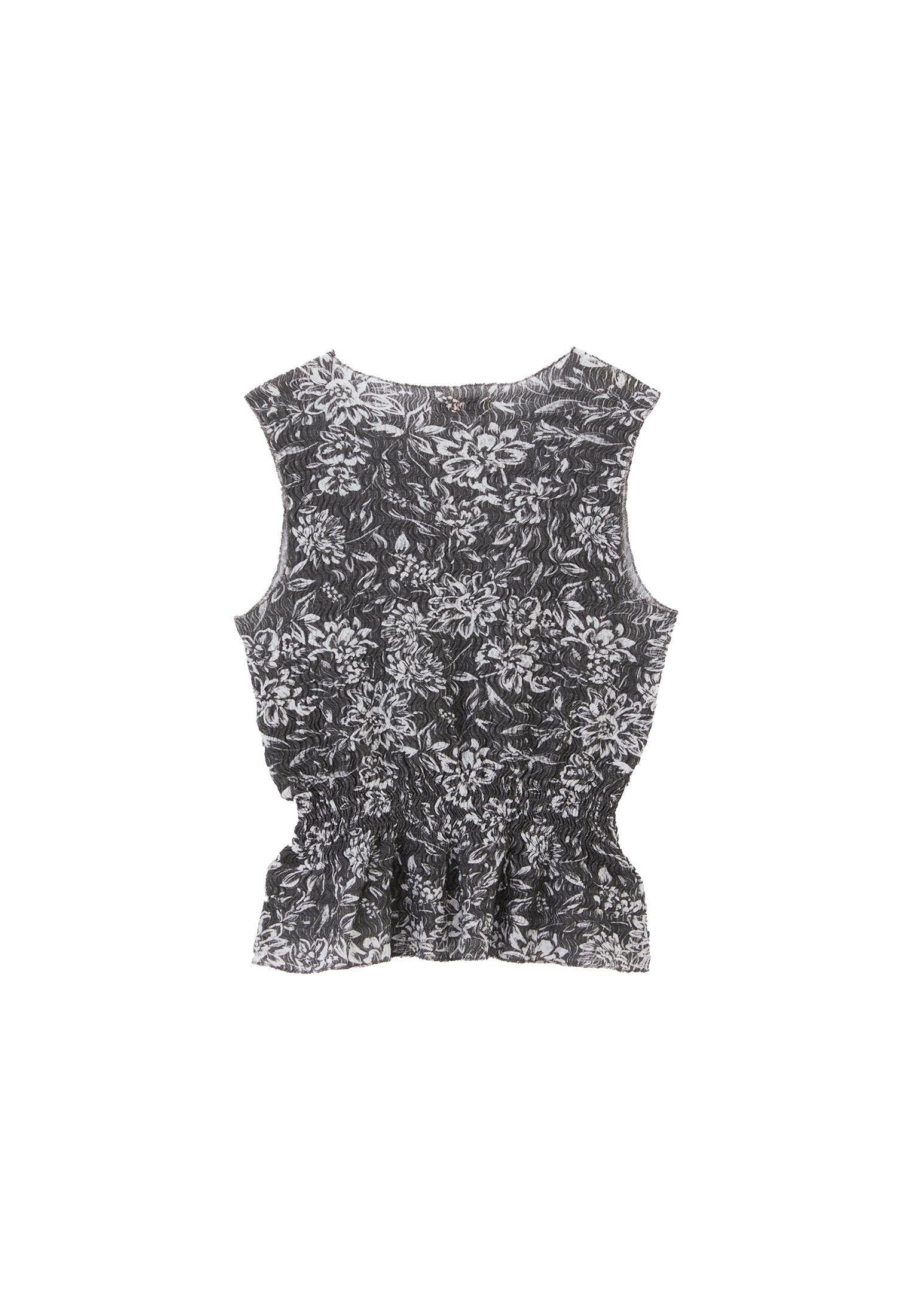 Sleeveless Ribbed Tank With Crew Neck - ASPHALT FLOWER COMB