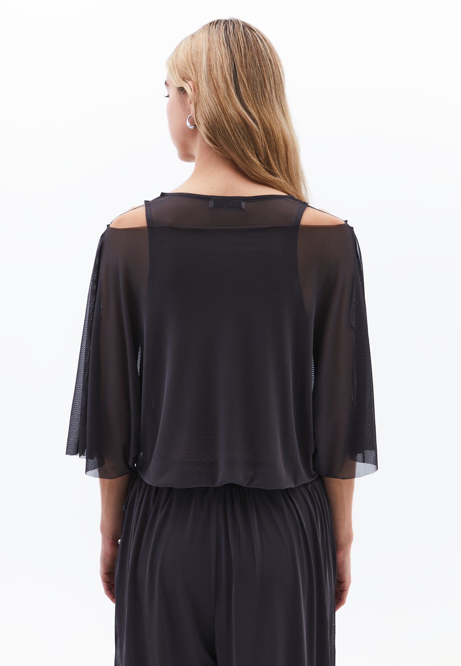 Batwing Sleeve Boat Neck Blouse - ASPHALT