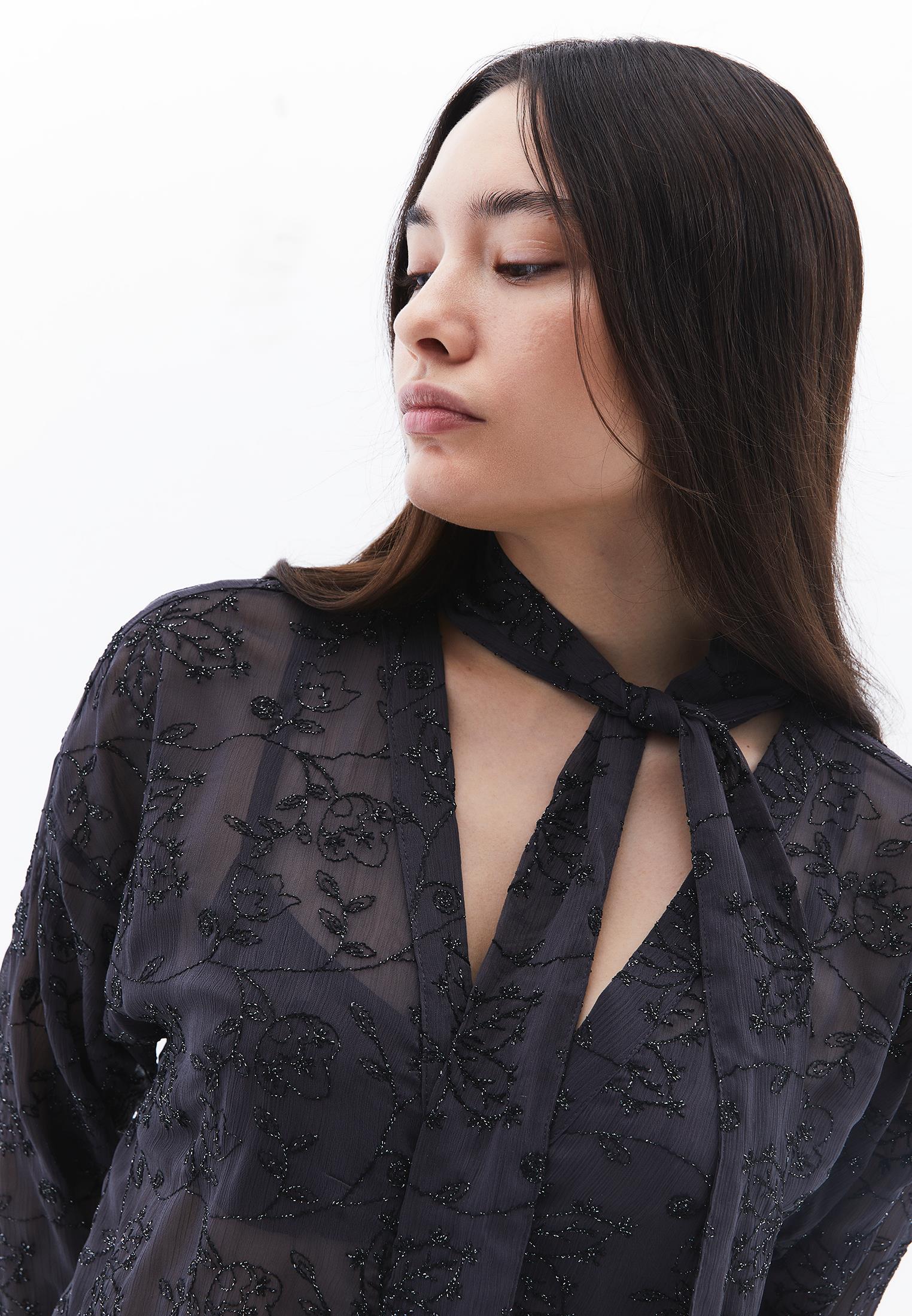 Shirt With Scarf Detail - ASPHALT