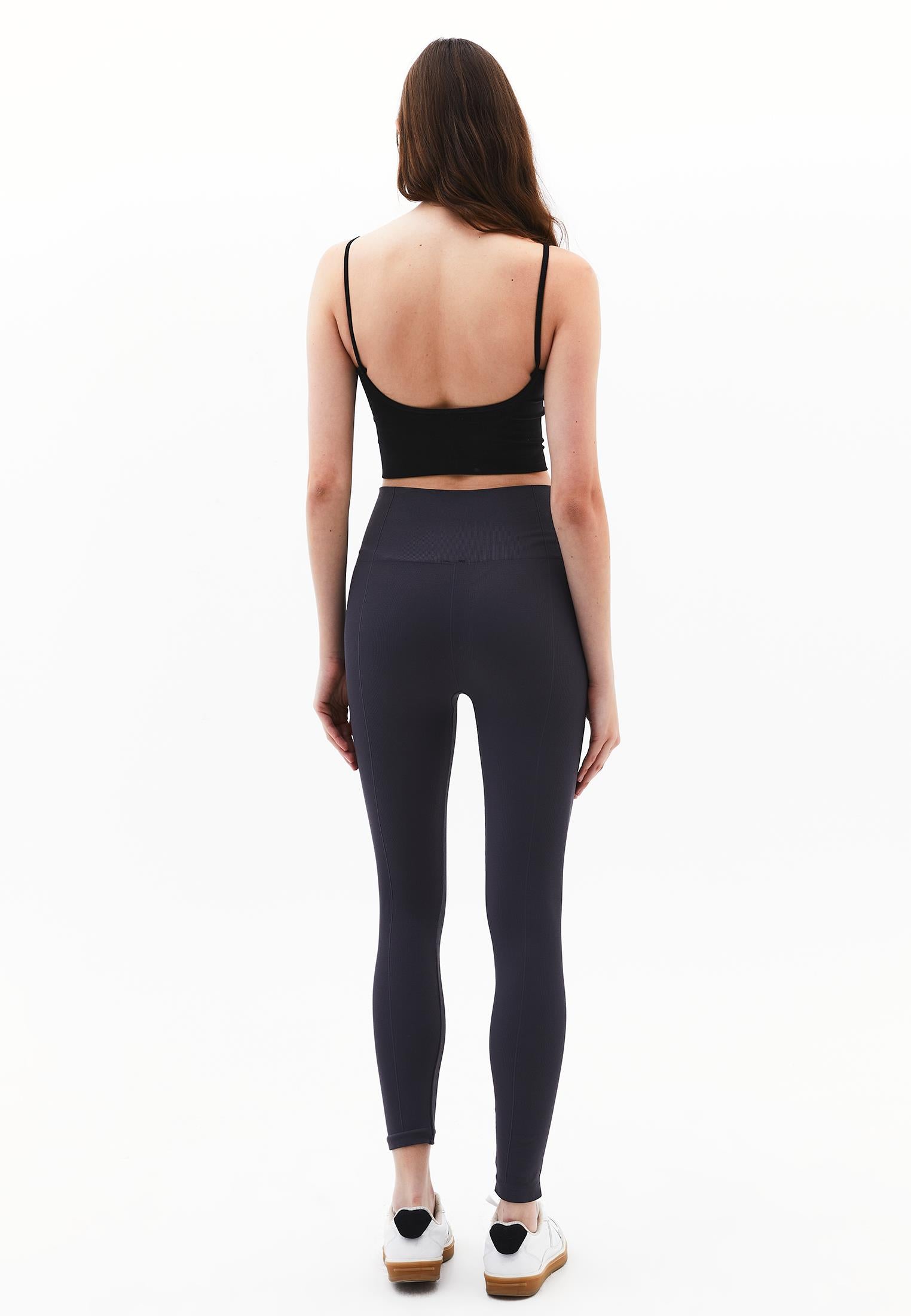 High Waist Elastic Leggings - ASPHALT