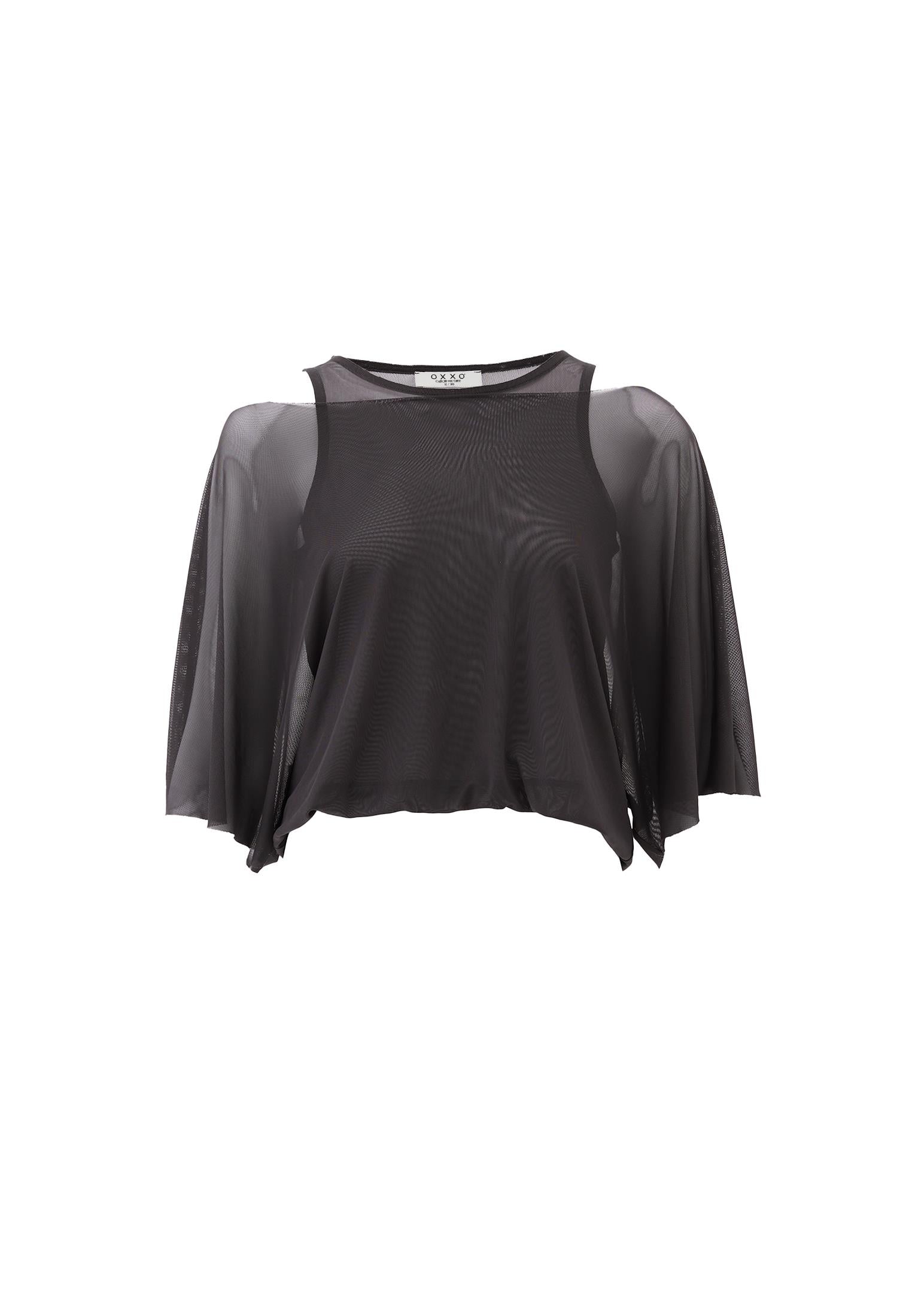 Batwing Sleeve Boat Neck Blouse - ASPHALT