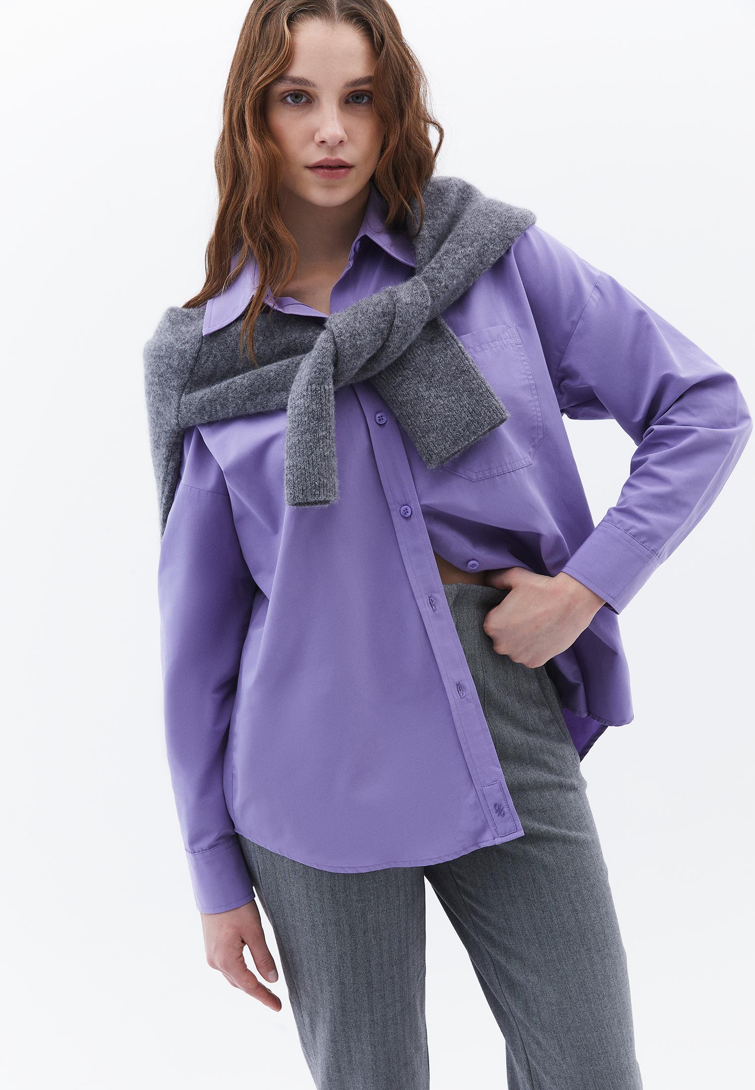 Oversize Long Sleeve Printed Shirt - ASTER PURPLE