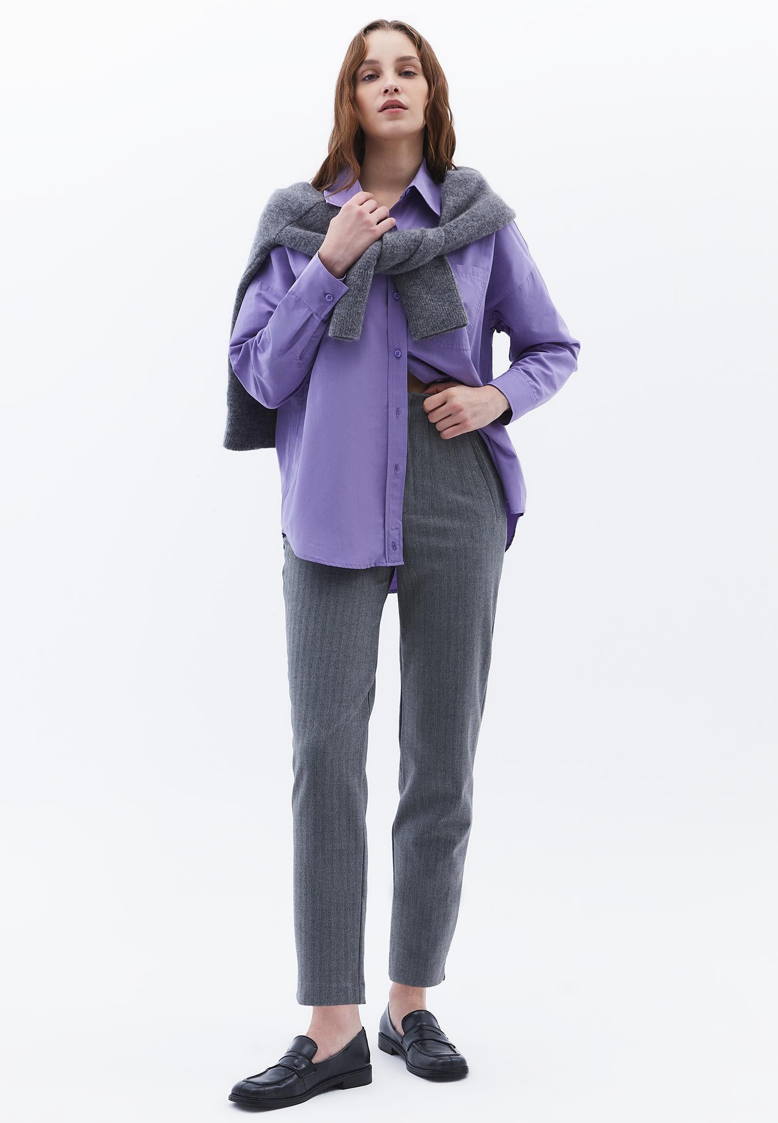 Oversize Long Sleeve Printed Shirt - ASTER PURPLE