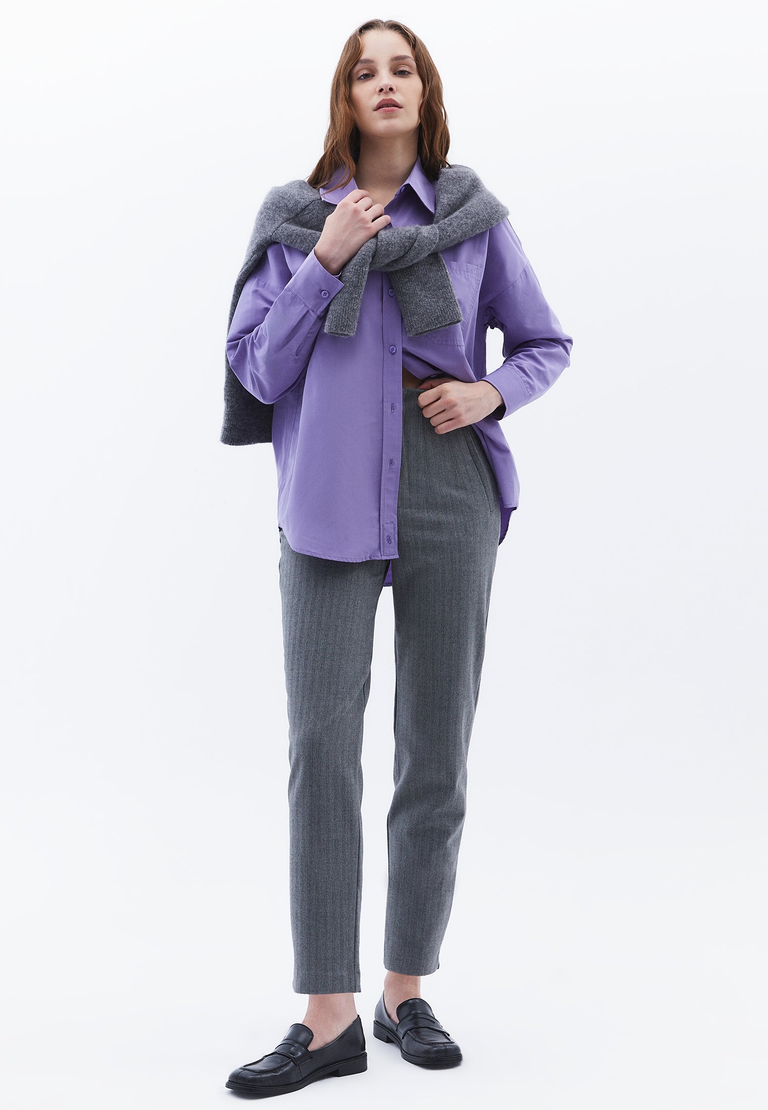 Oversize Long Sleeve Printed Shirt - ASTER PURPLE