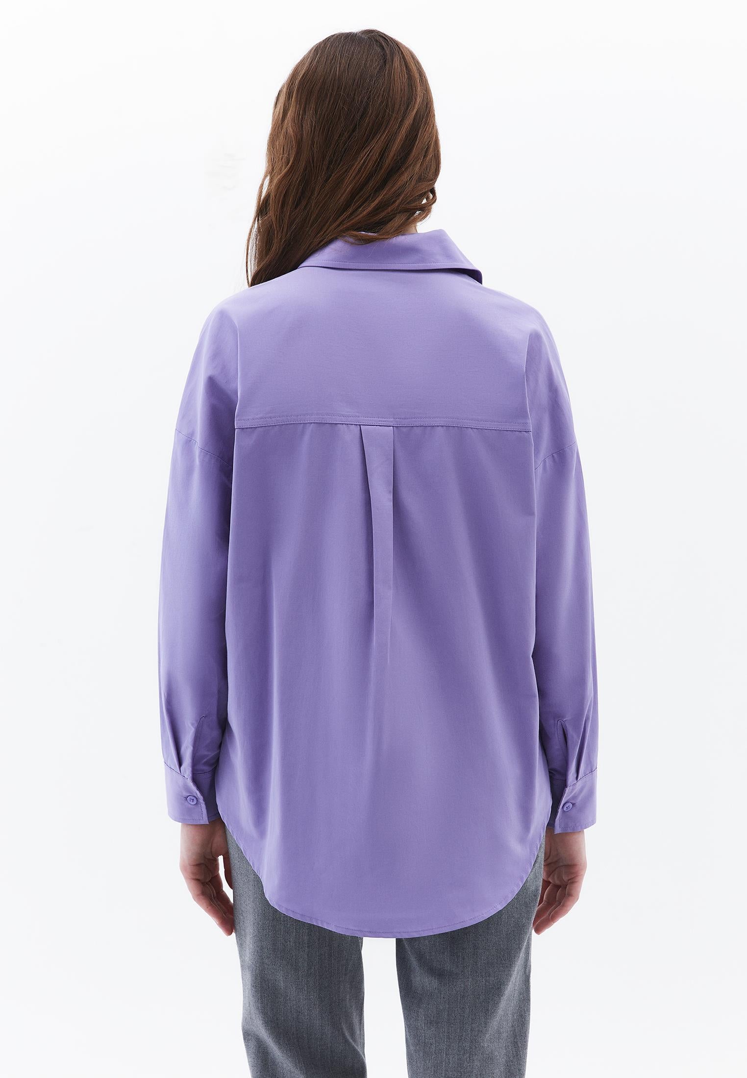 Oversize Long Sleeve Printed Shirt - ASTER PURPLE