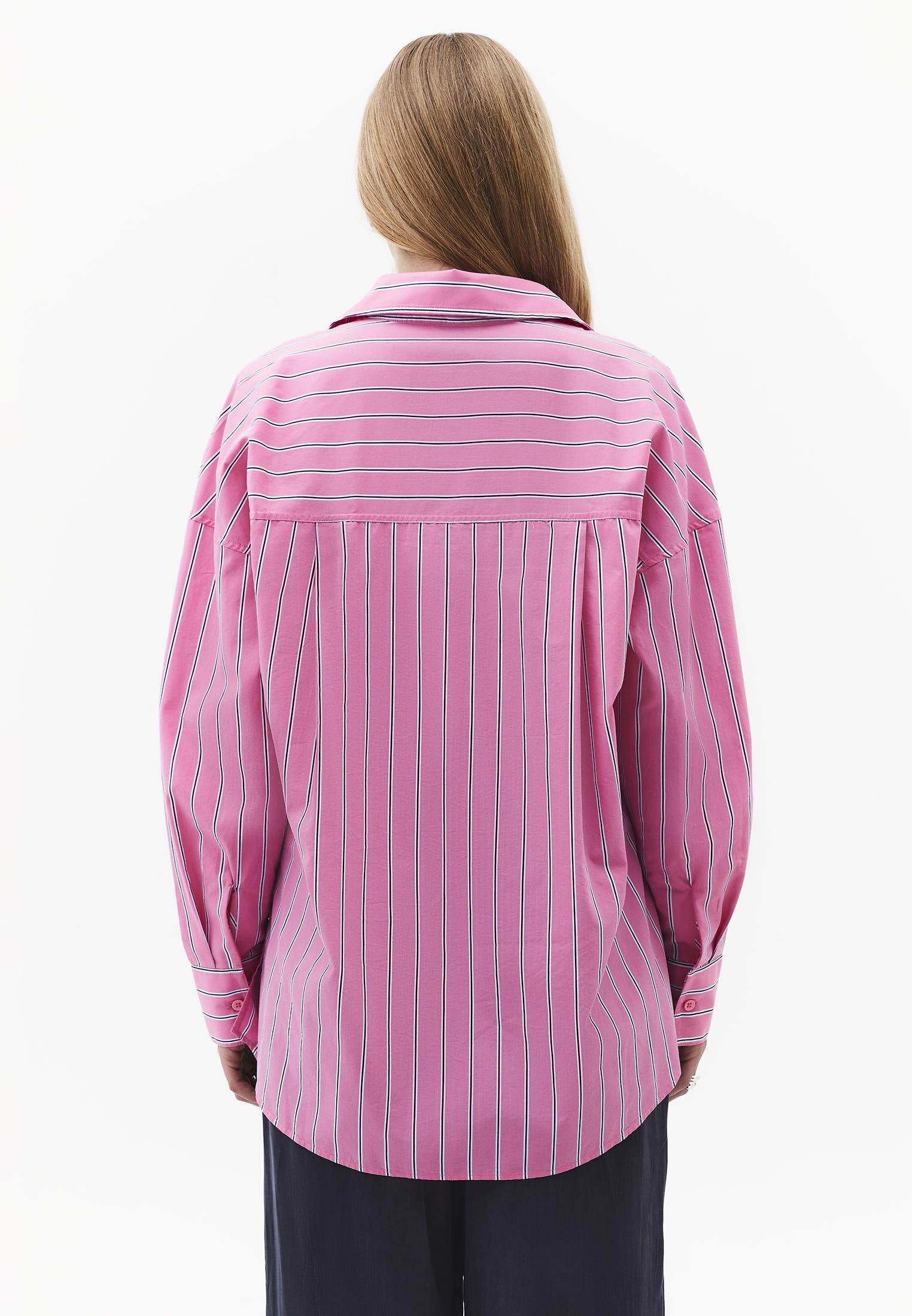 Oversize Shirt Collar Long Sleeve Shirt - AURORA PINK STRIPE