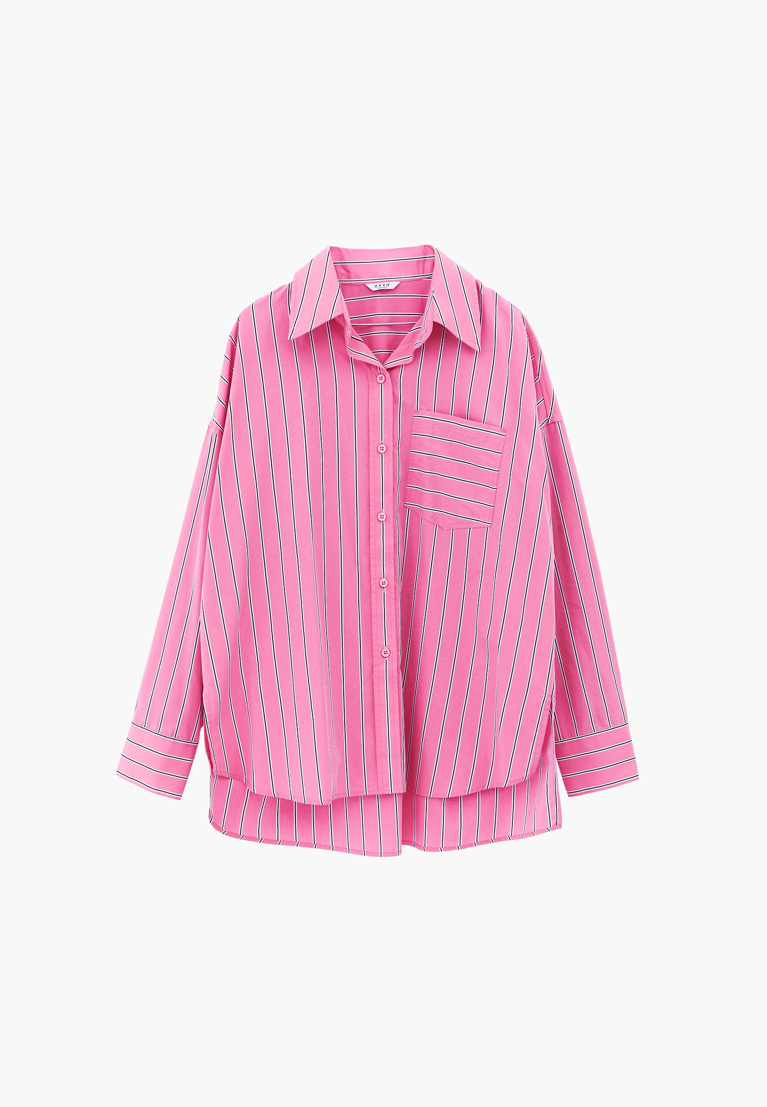 Oversize Shirt Collar Long Sleeve Shirt - AURORA PINK STRIPE
