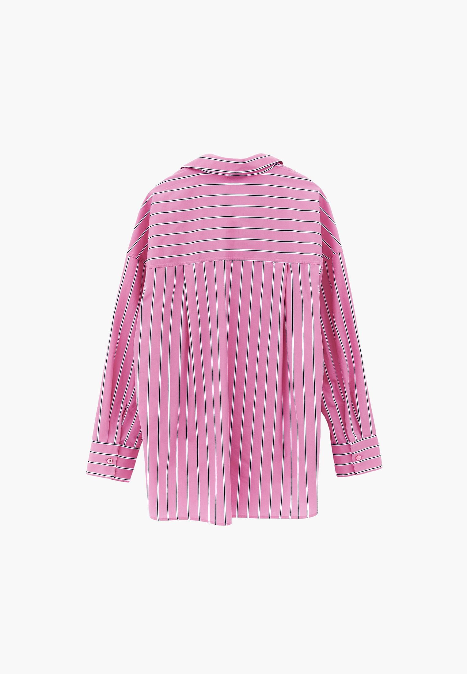 Oversize Shirt Collar Long Sleeve Shirt - AURORA PINK STRIPE
