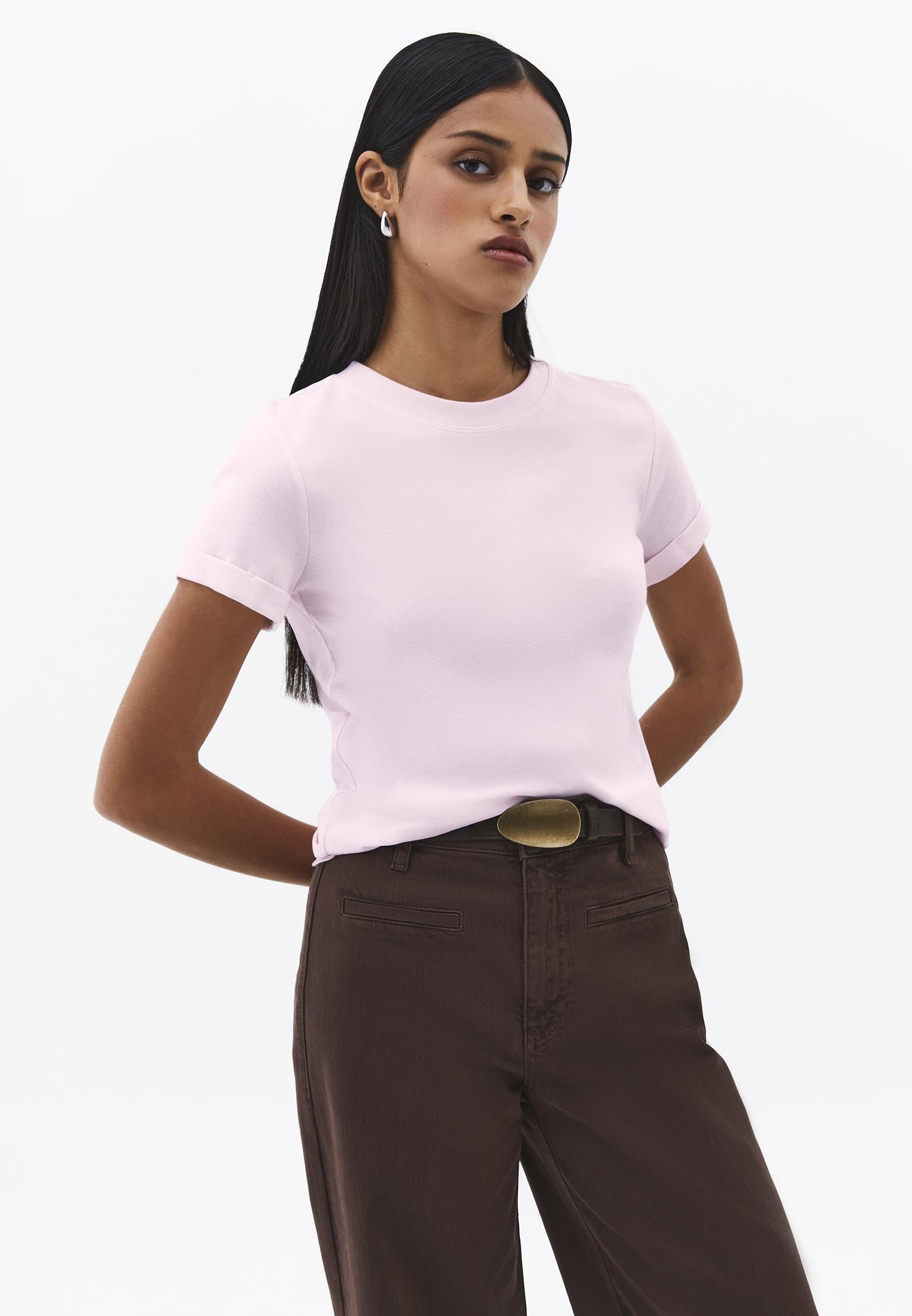 Crew Neck Short Sleeve T-Shirt - BARELY PINK