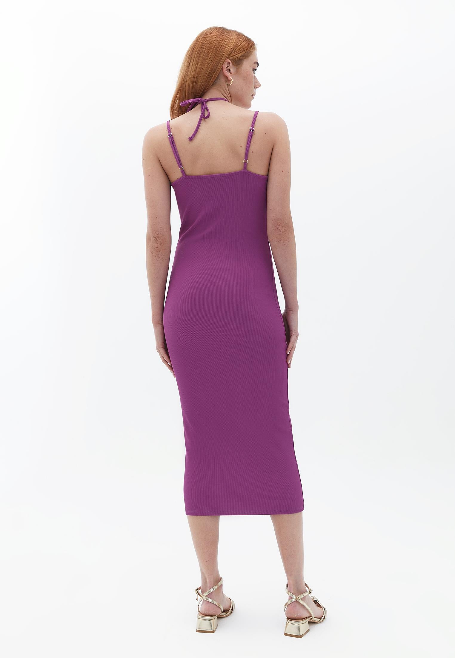 V Neck Tie Bodycon Midi Dress - BEAUTYBERRY