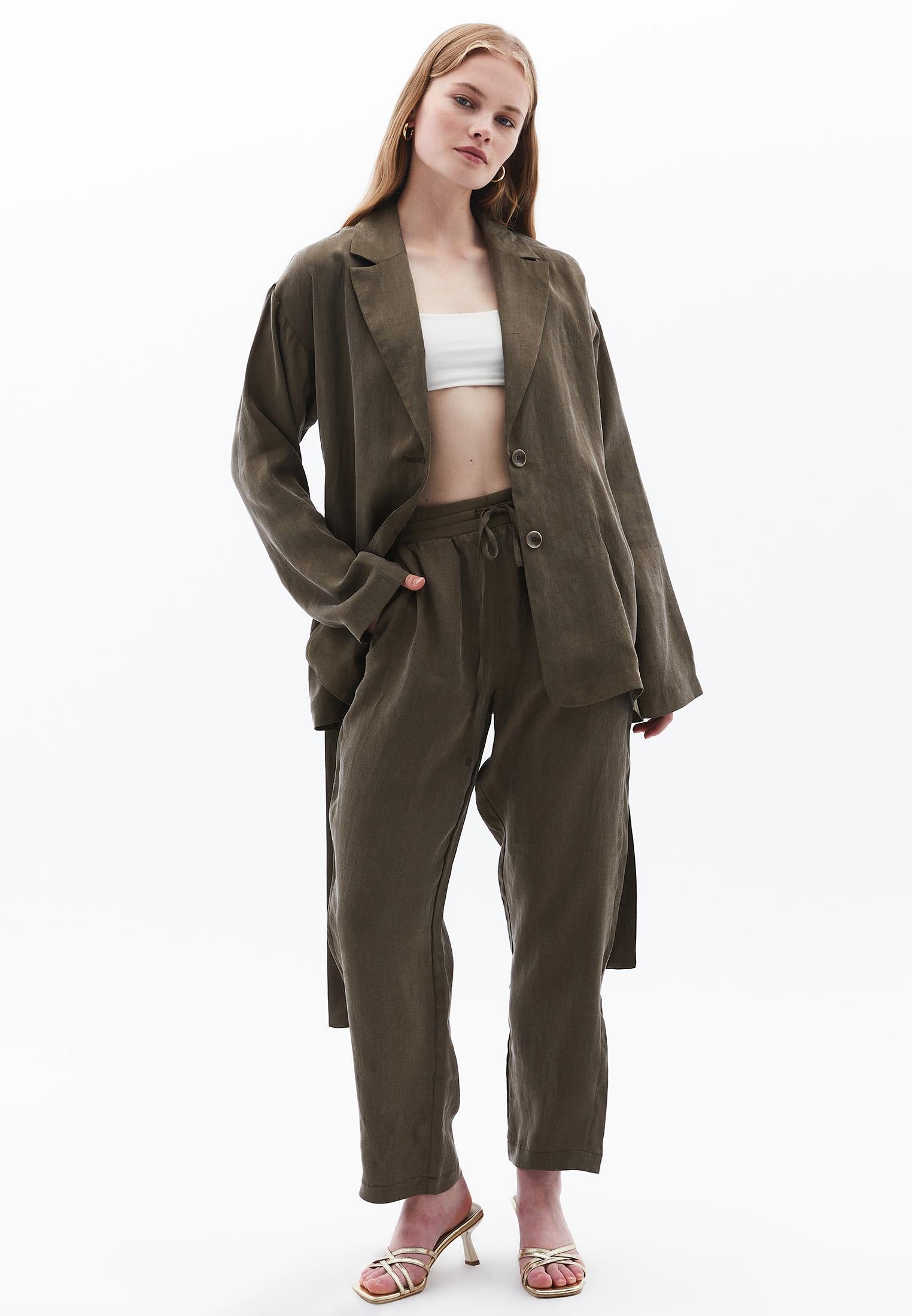 High Waist Straight Leg Pants - BEECH