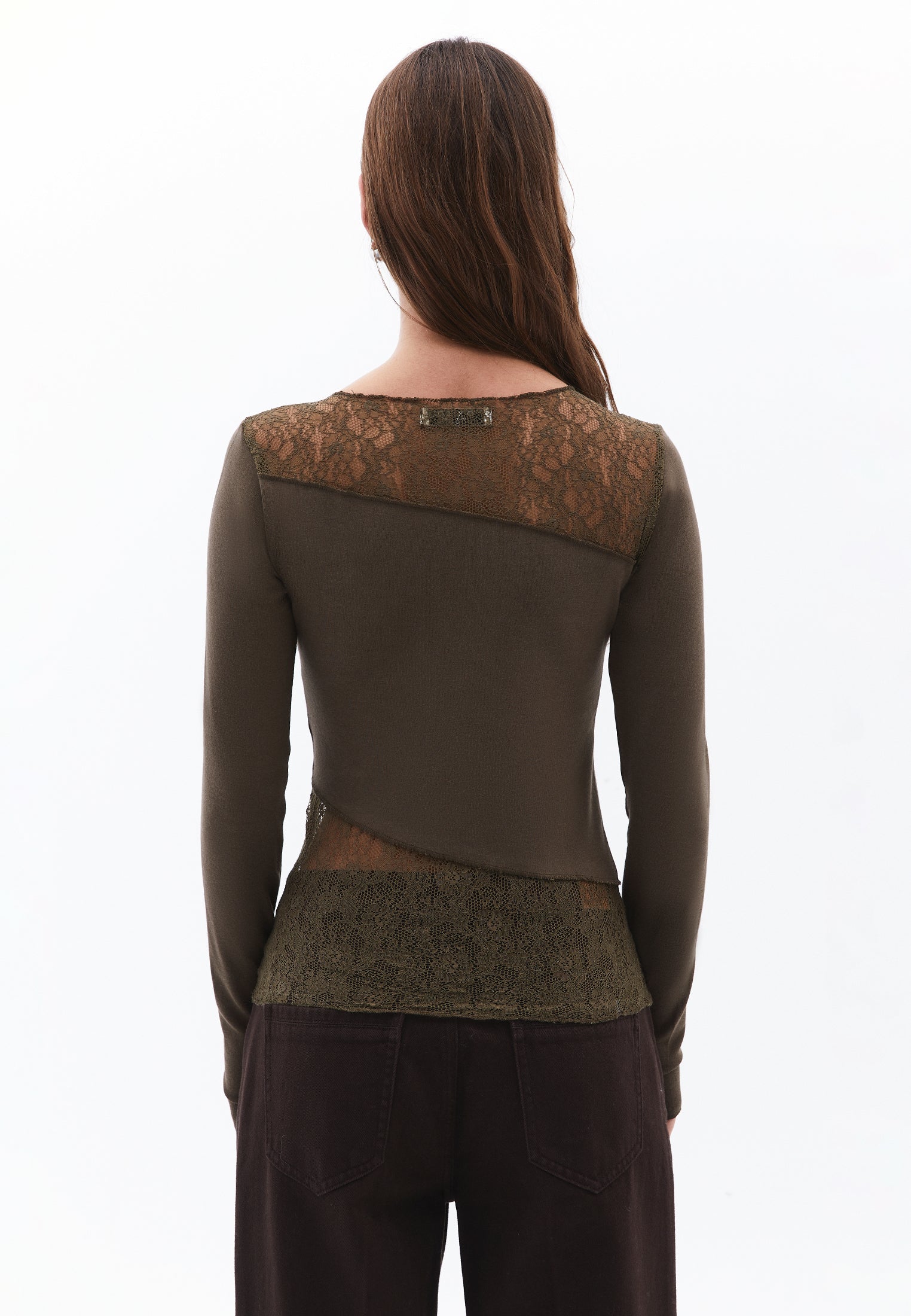 Closed Cut Long Sleeve Crew Neck T-Shirt - BEECH