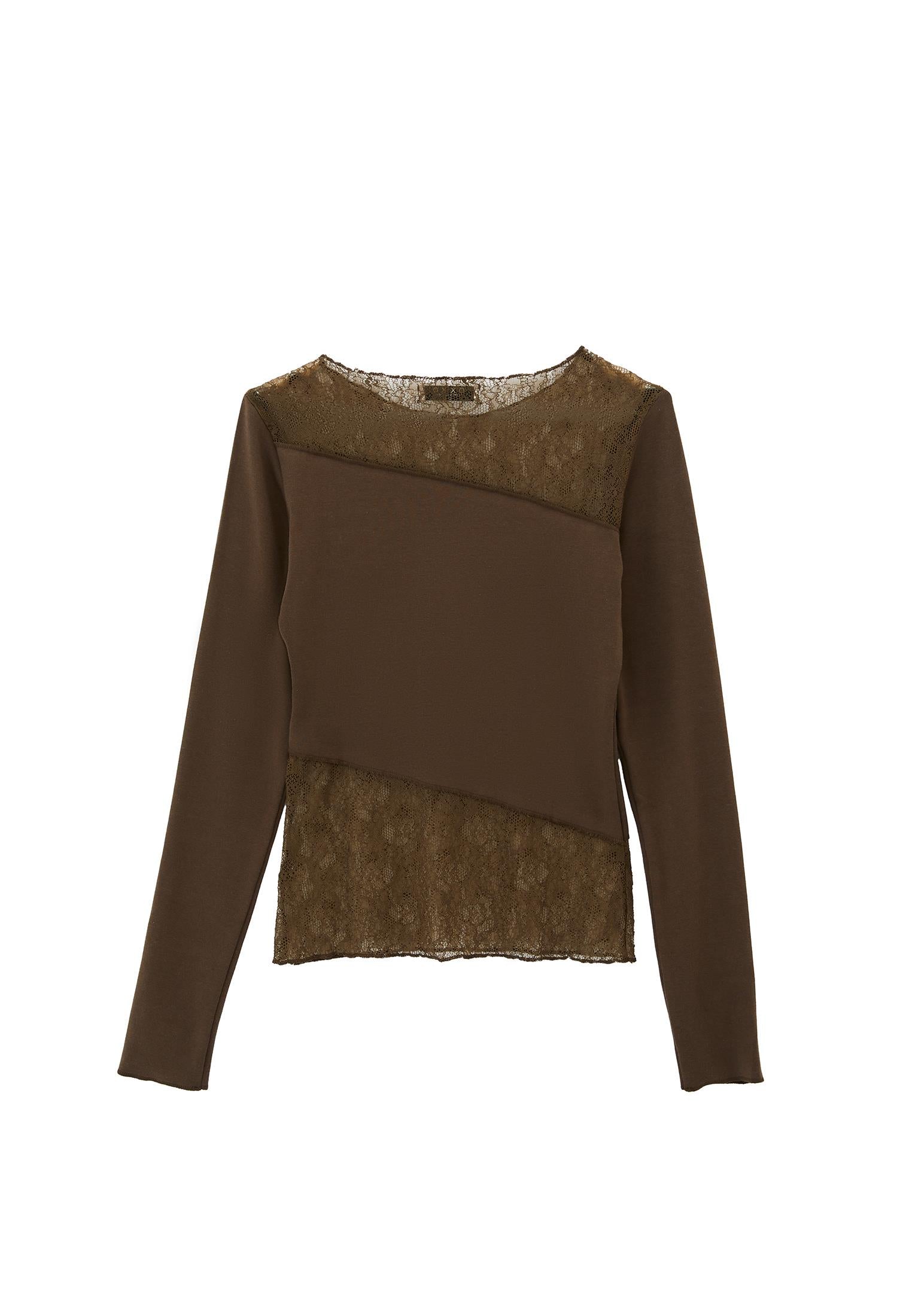 Closed Cut Long Sleeve Crew Neck T-Shirt - BEECH