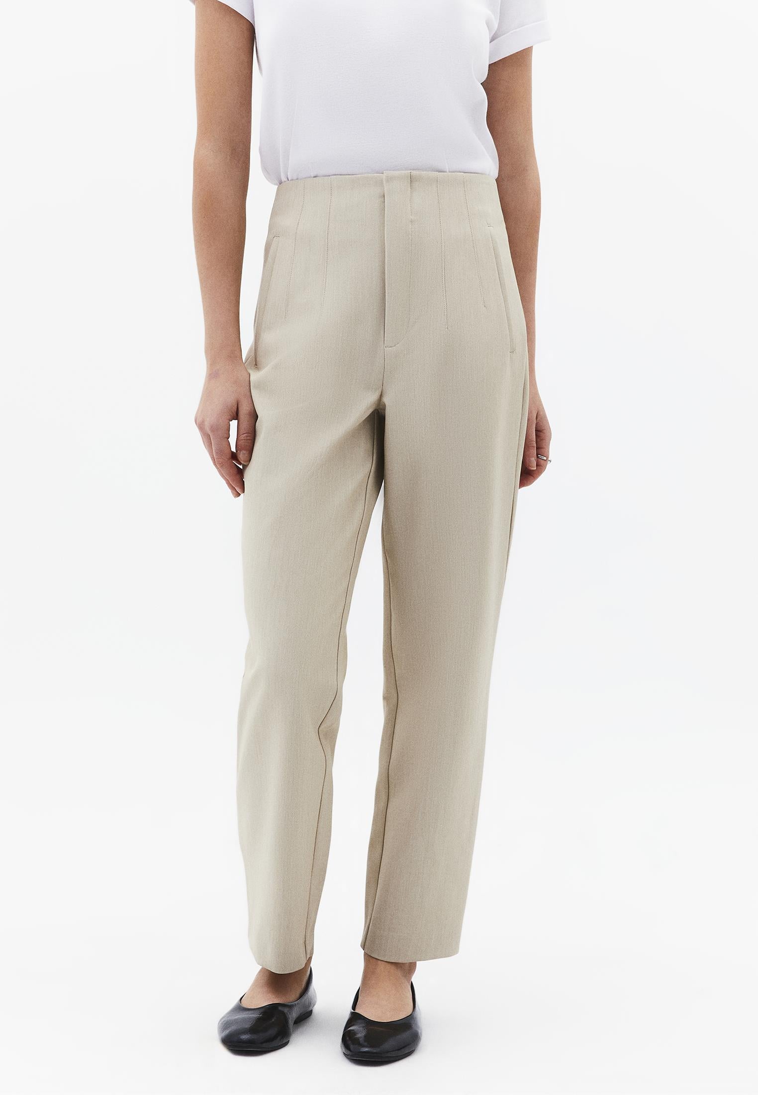 High Waist Carrot Cut Trousers - BEIGE MELANGE