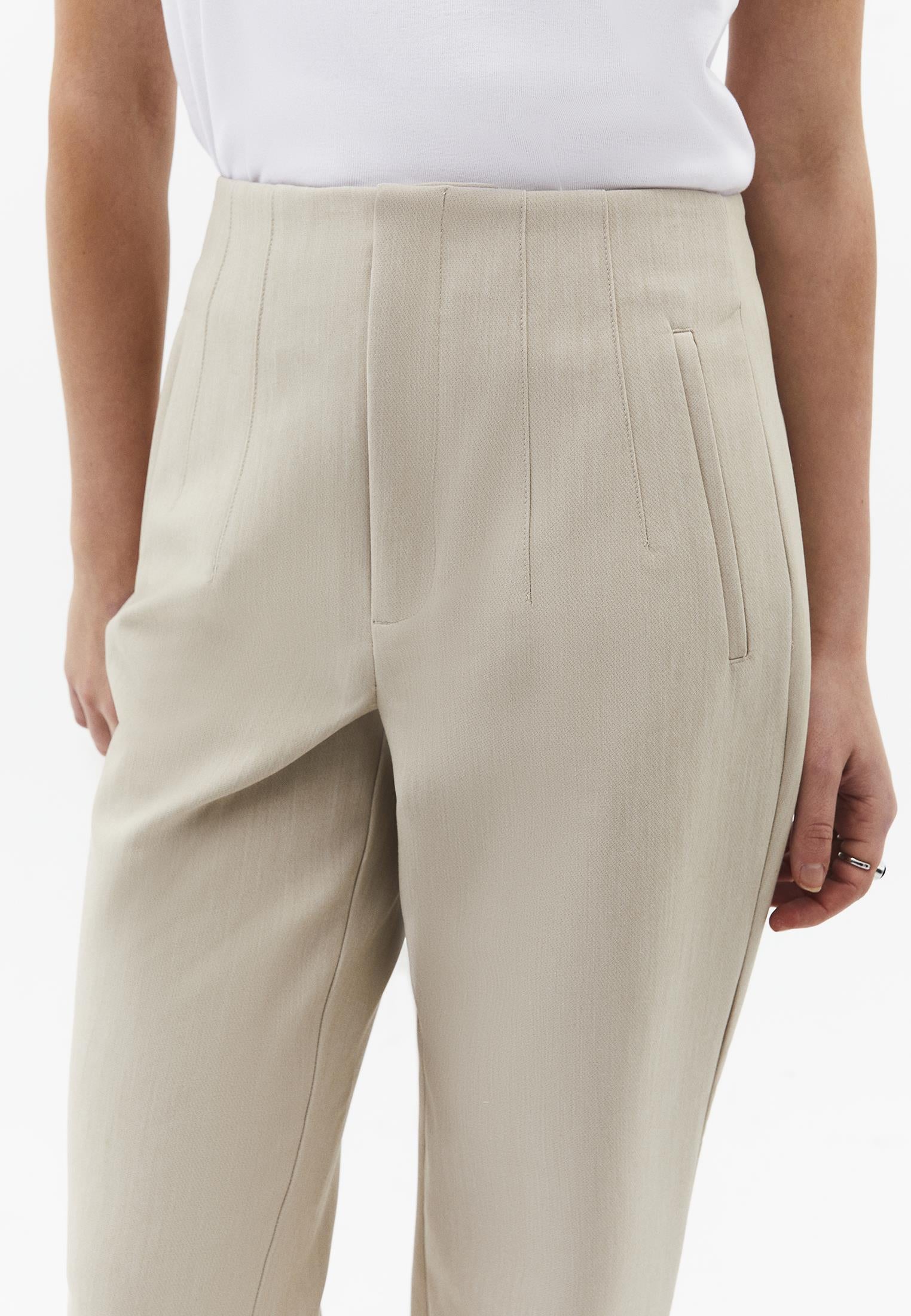 High Waist Carrot Cut Trousers - BEIGE MELANGE