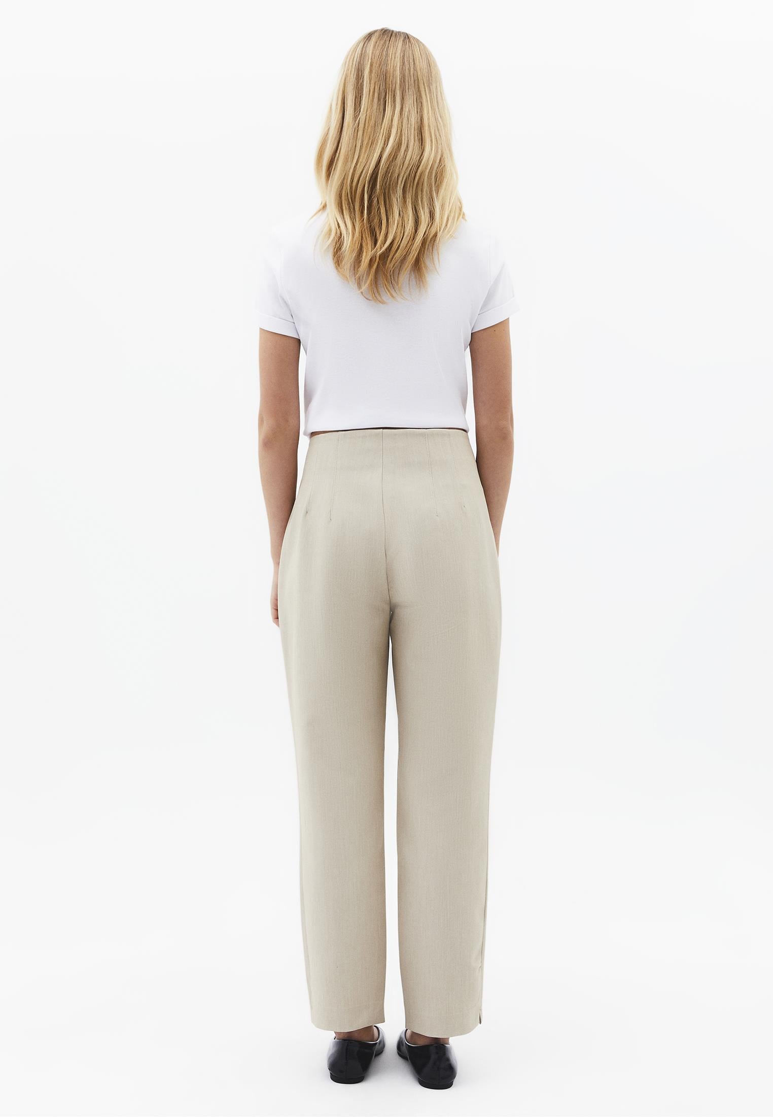 High Waist Carrot Cut Trousers - BEIGE MELANGE