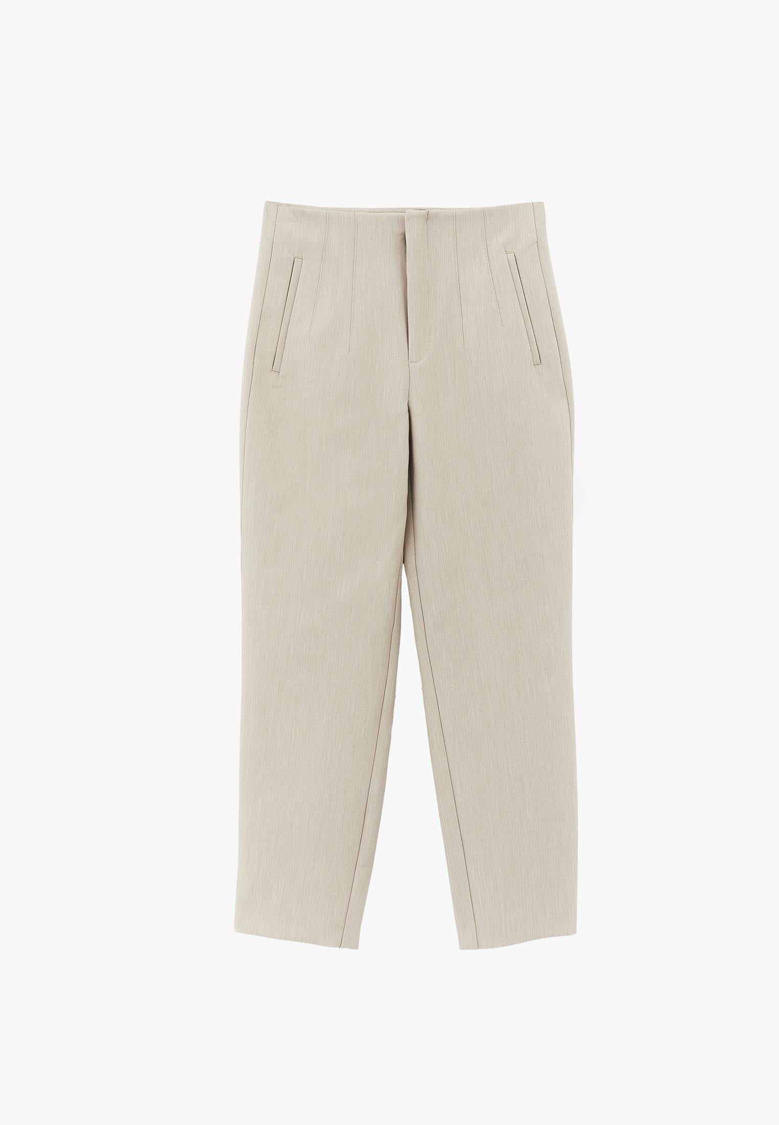 High Waist Carrot Cut Trousers - BEIGE MELANGE
