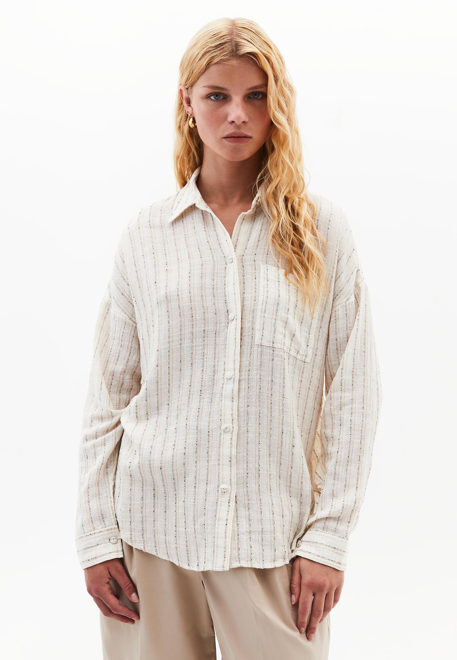 Oversize Long Sleeve Shirt - BEIGE STRIPE