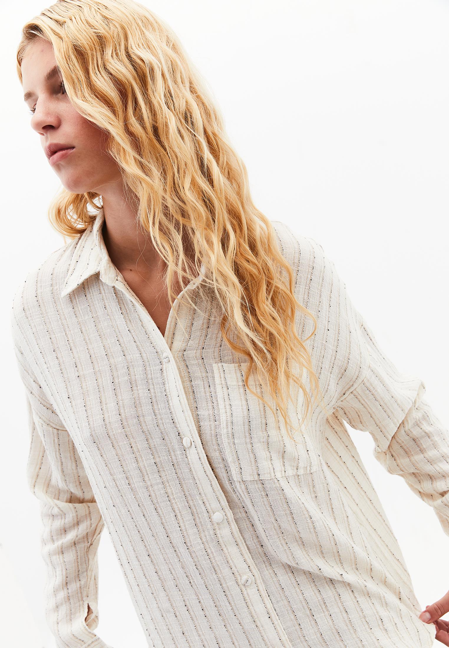 Oversize Long Sleeve Shirt - BEIGE STRIPE