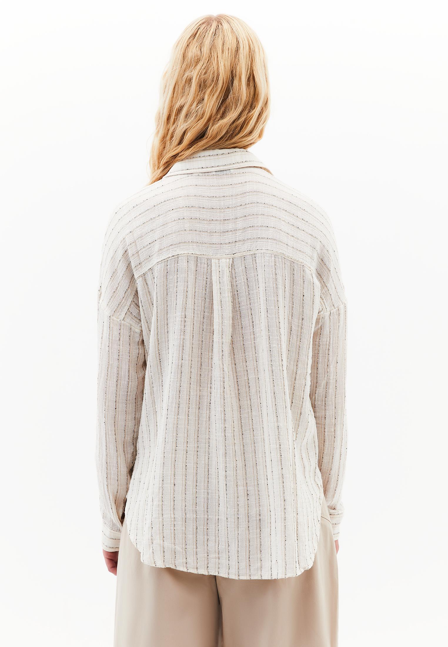 Oversize Long Sleeve Shirt - BEIGE STRIPE