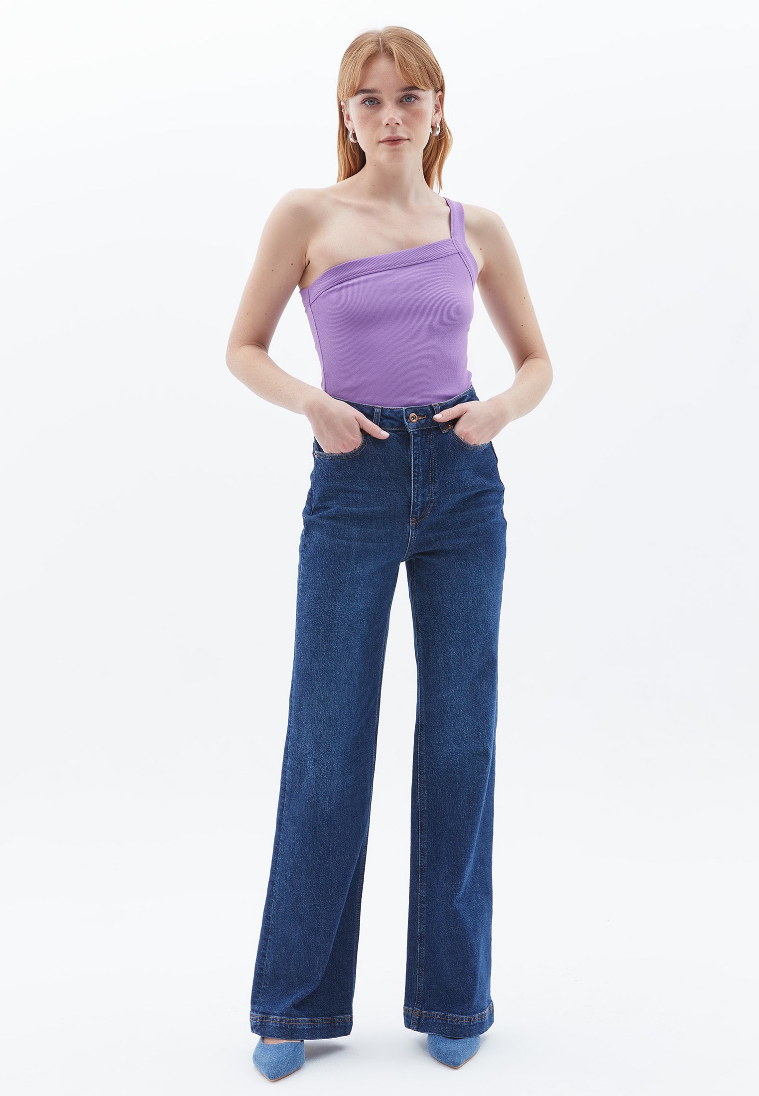 One Shoulder Asymmetric Tank Top - BELLFLOWER