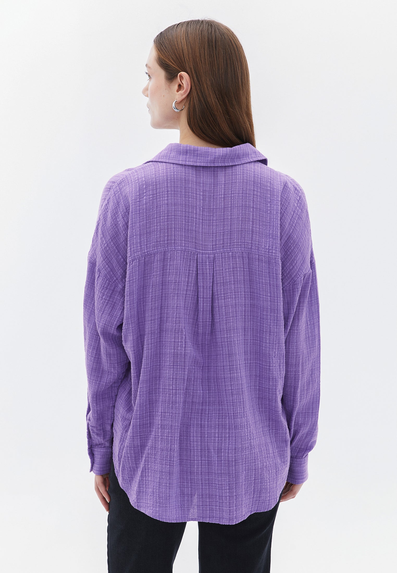 Oversize Long Sleeve Shirt With Pocket Detail - BELLFLOWER