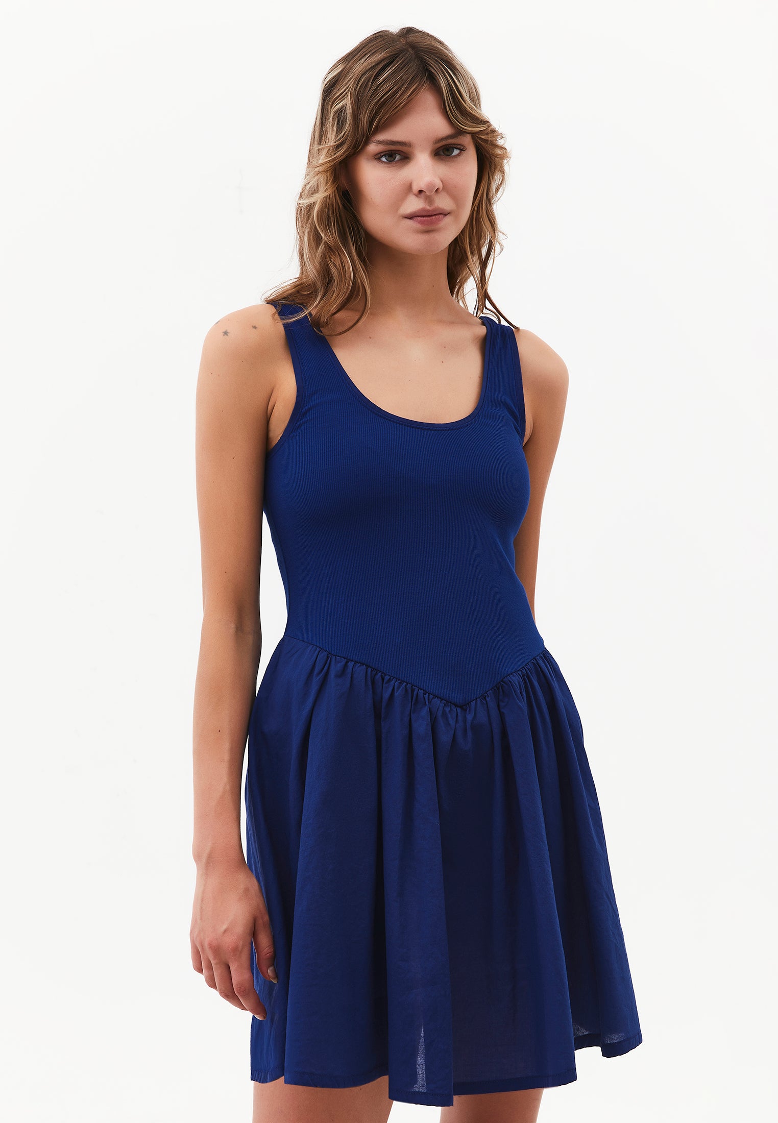 Ruched Sleeveless Short Dress - BELLWETHER BLUE