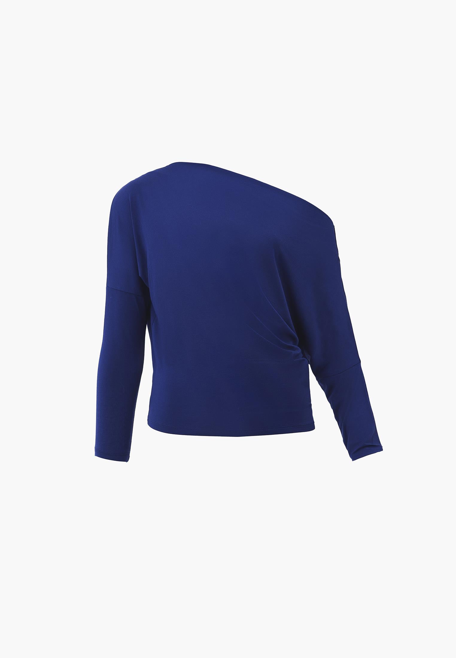 Asymmetric Neck Batwing Sleeve T-Shirt - BELLWETHER BLUE