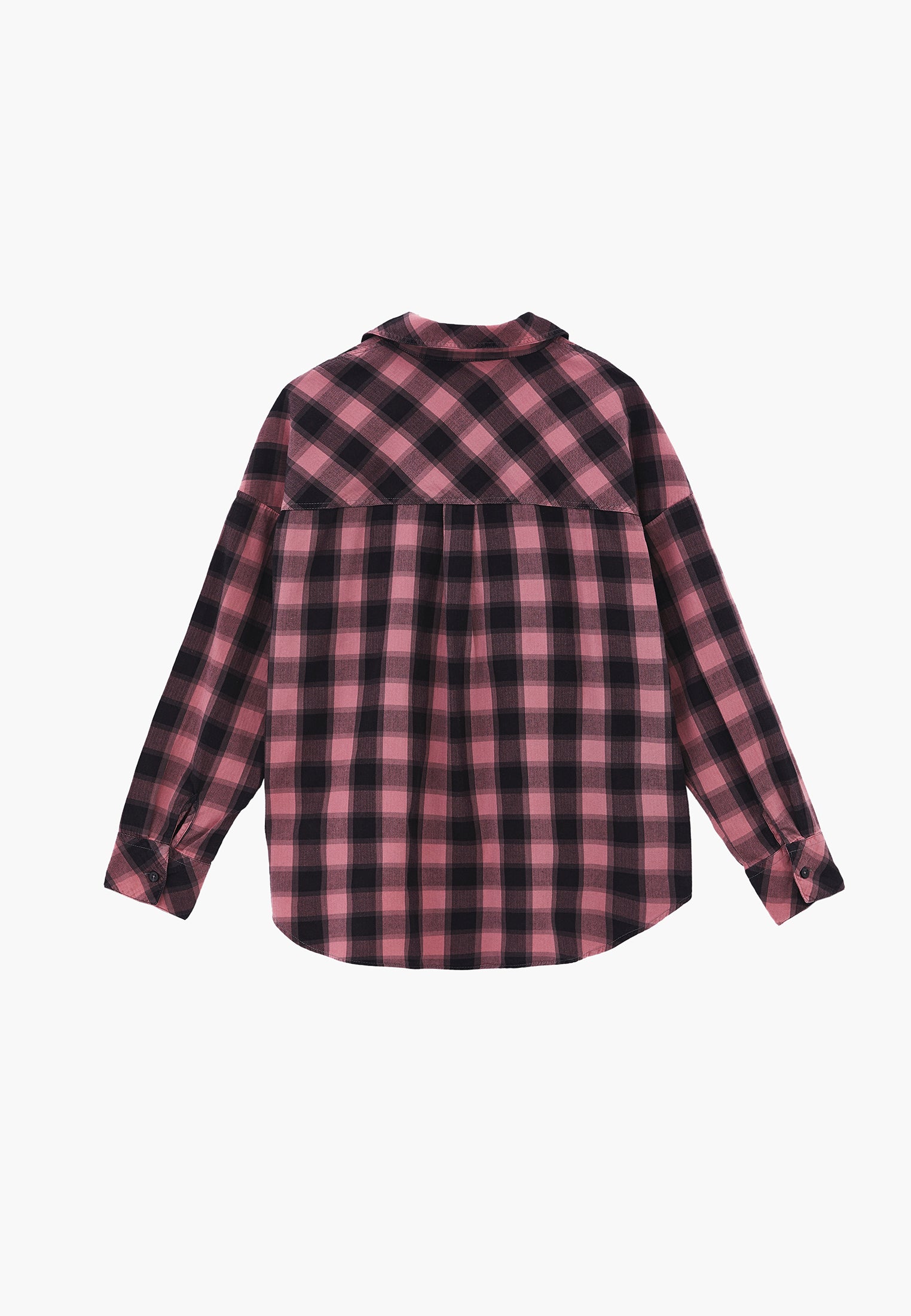 Oversize Short Shirt Collar Long Sleeve Shirt - BISON CHECK