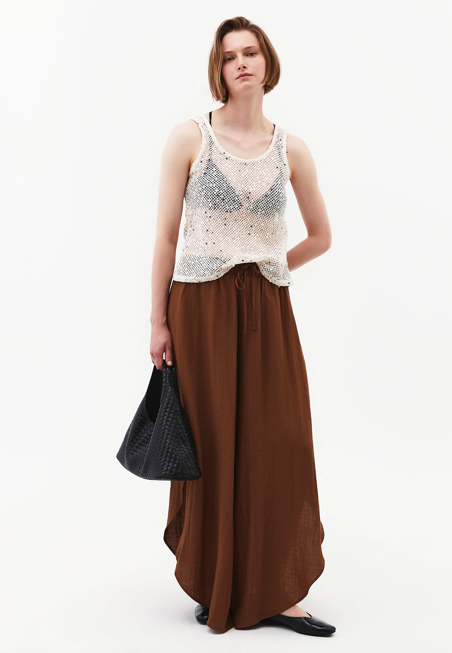 High Waist Wide Leg Pants - BISON