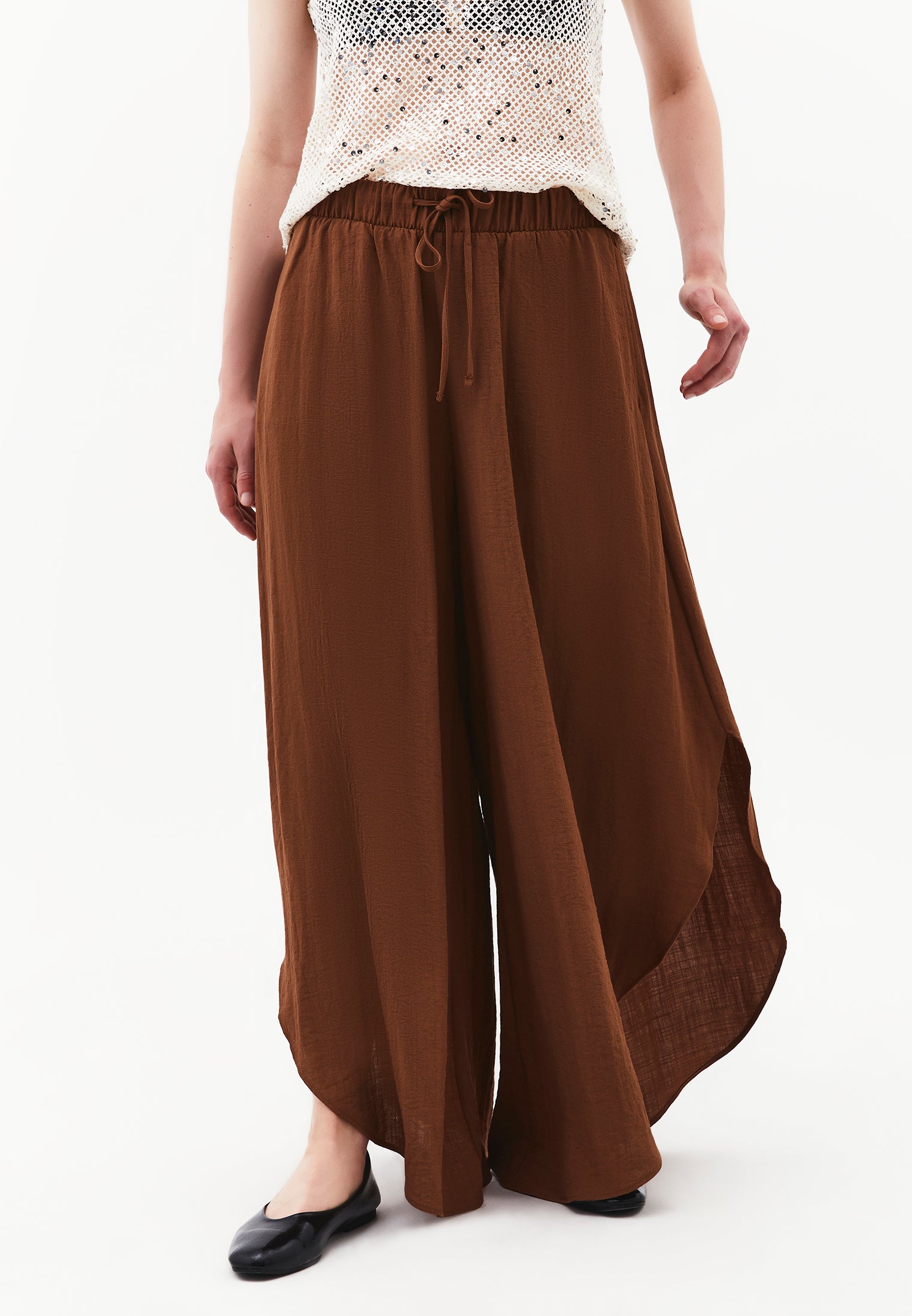 High Waist Wide Leg Pants - BISON
