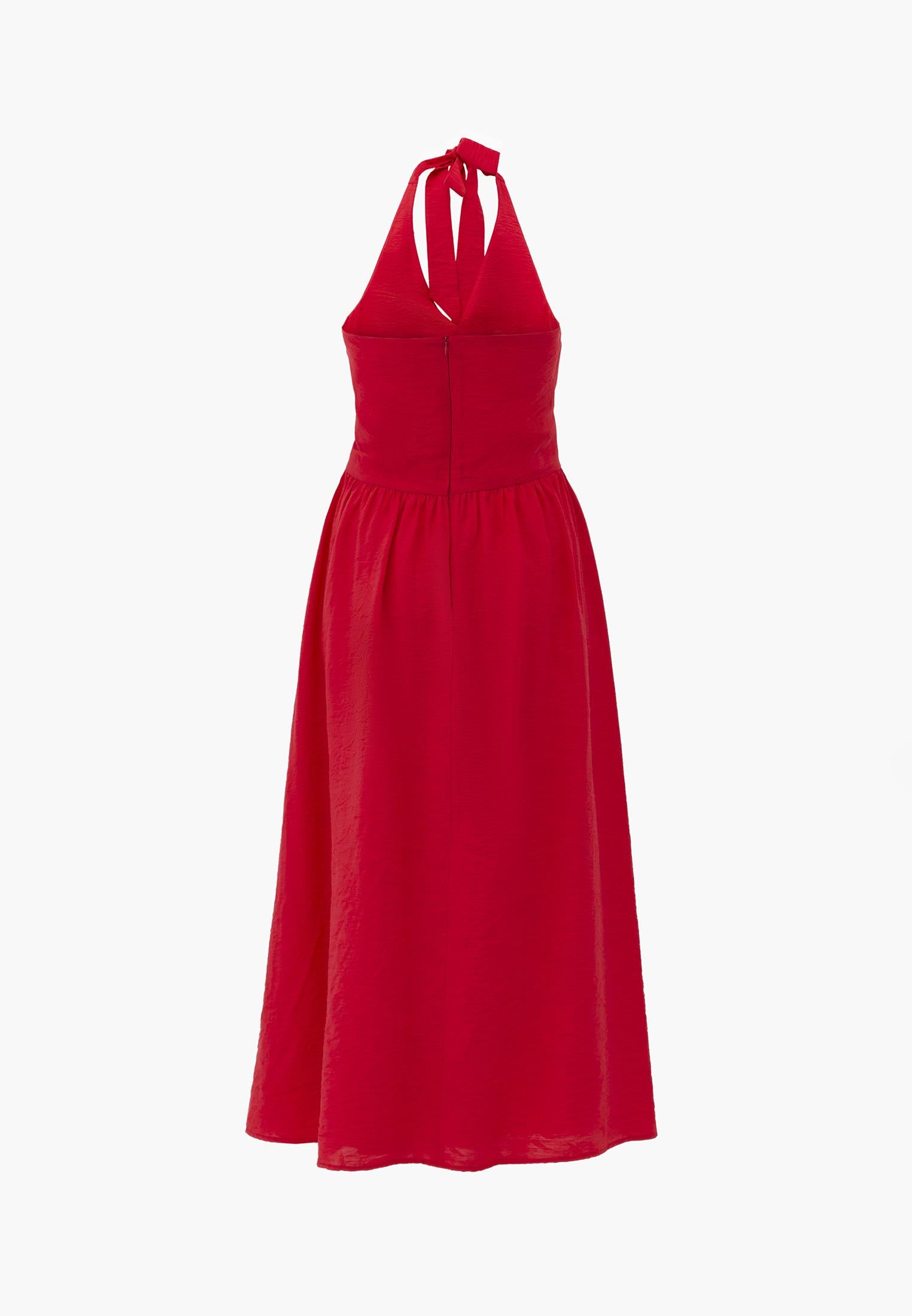 Flared Halter Neck Long Dress - BITTERSWEET