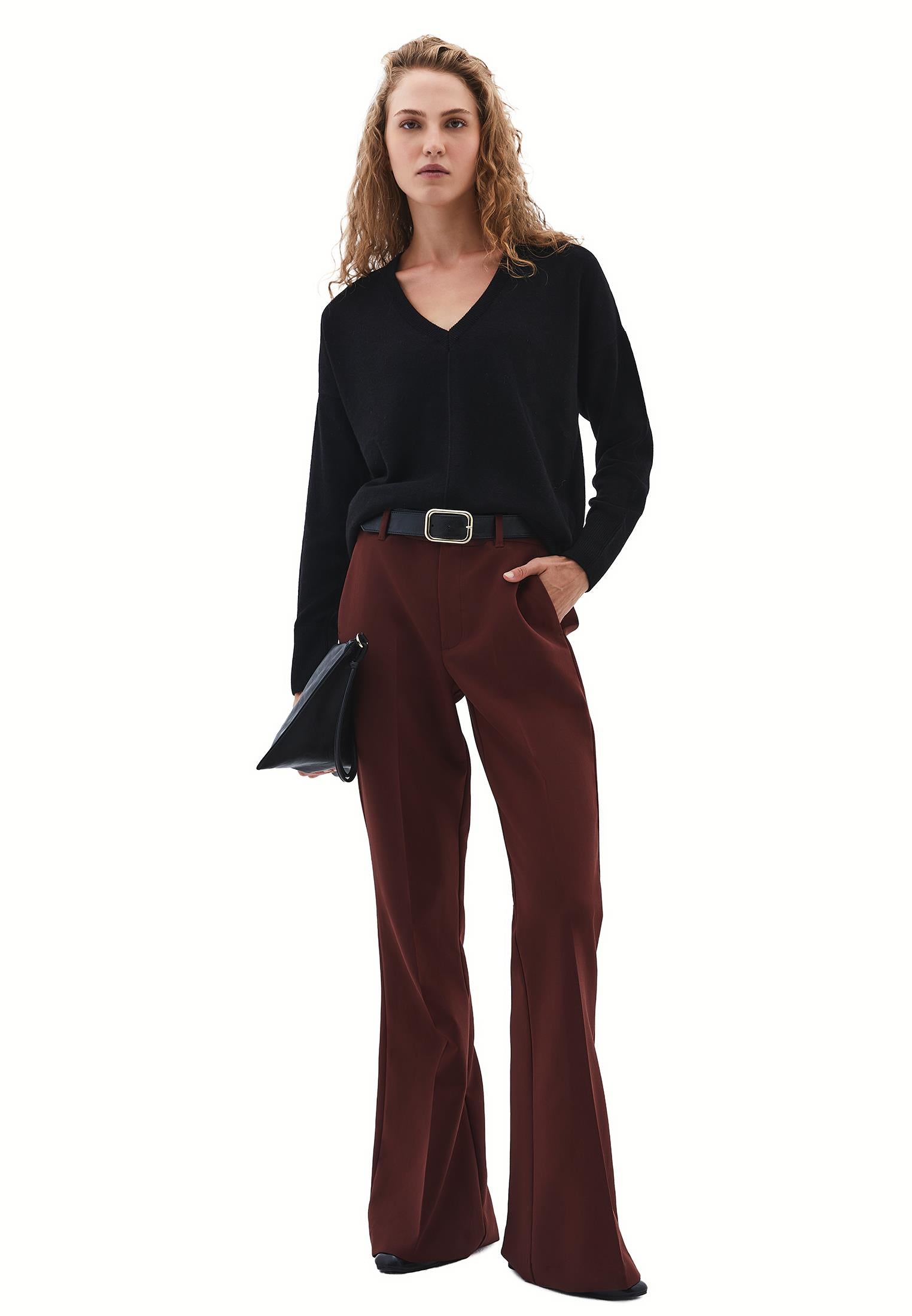 Spanish Leg High Waist Pants - BITTER CHOCOLATE