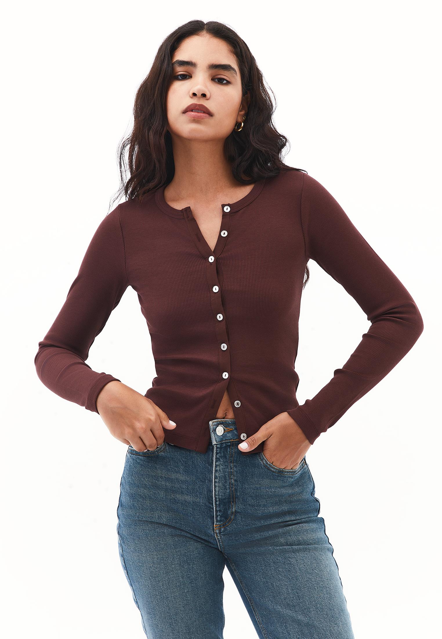 Crew Neck Long Sleeve T-Shirt - BITTER CHOCOLATE