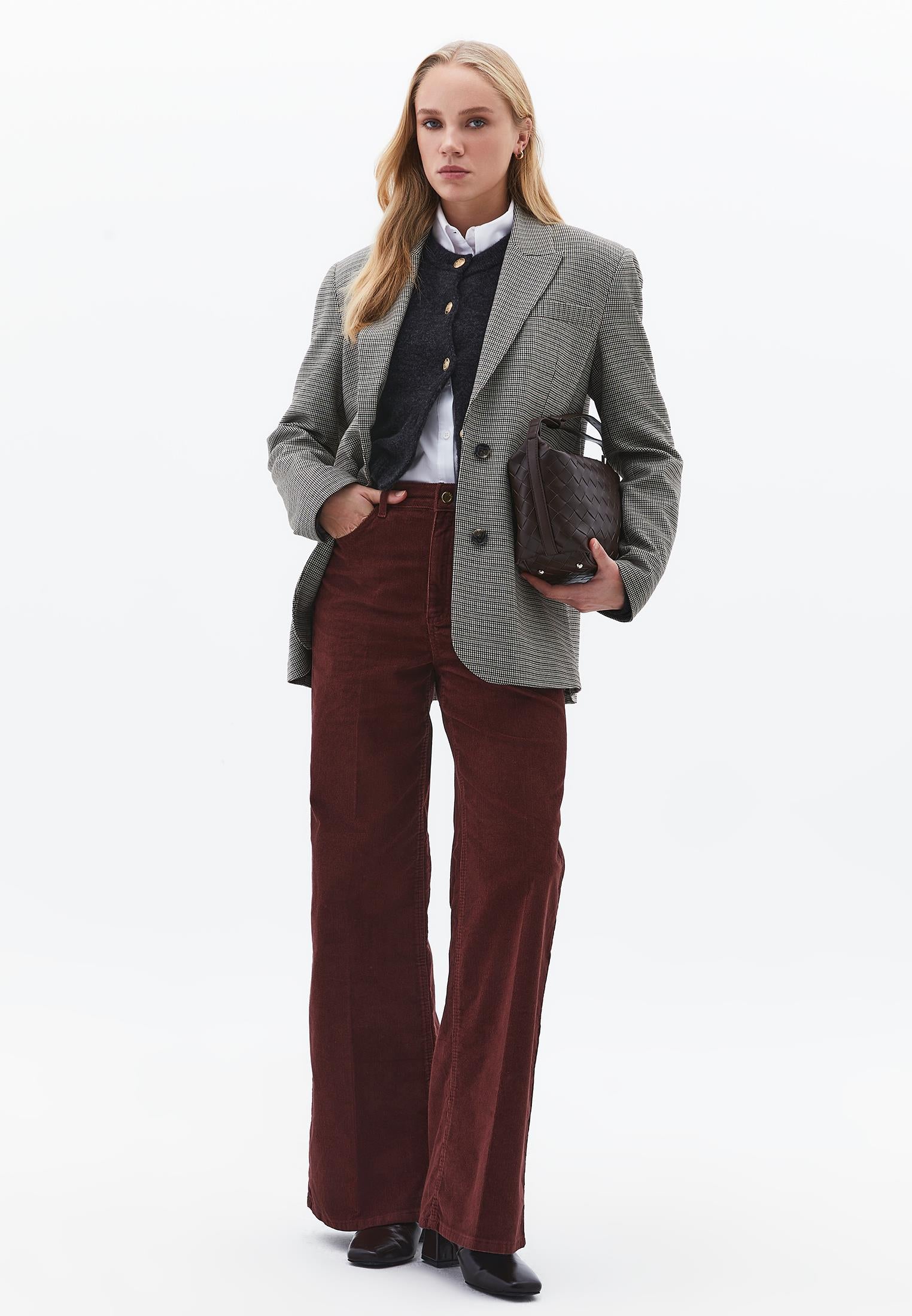 Corduroy Wide Leg Pants - BITTER CHOCOLATE