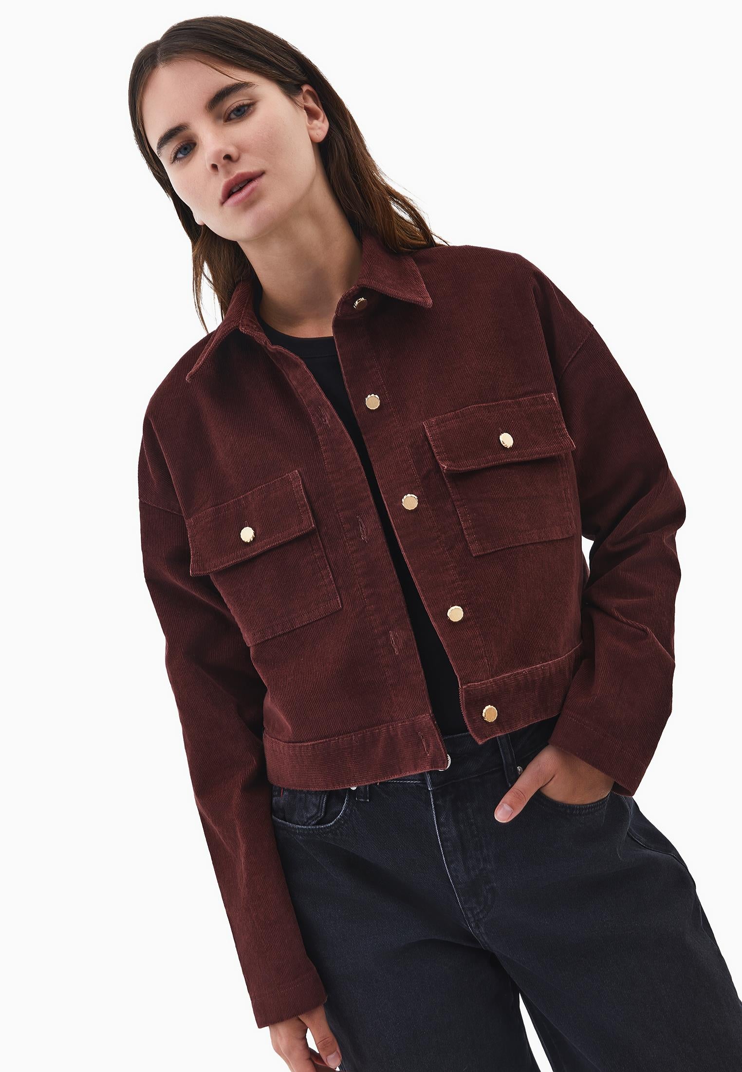 Corduroy Oversize Jacket With Ribbed Texture - BITTER CHOCOLATE