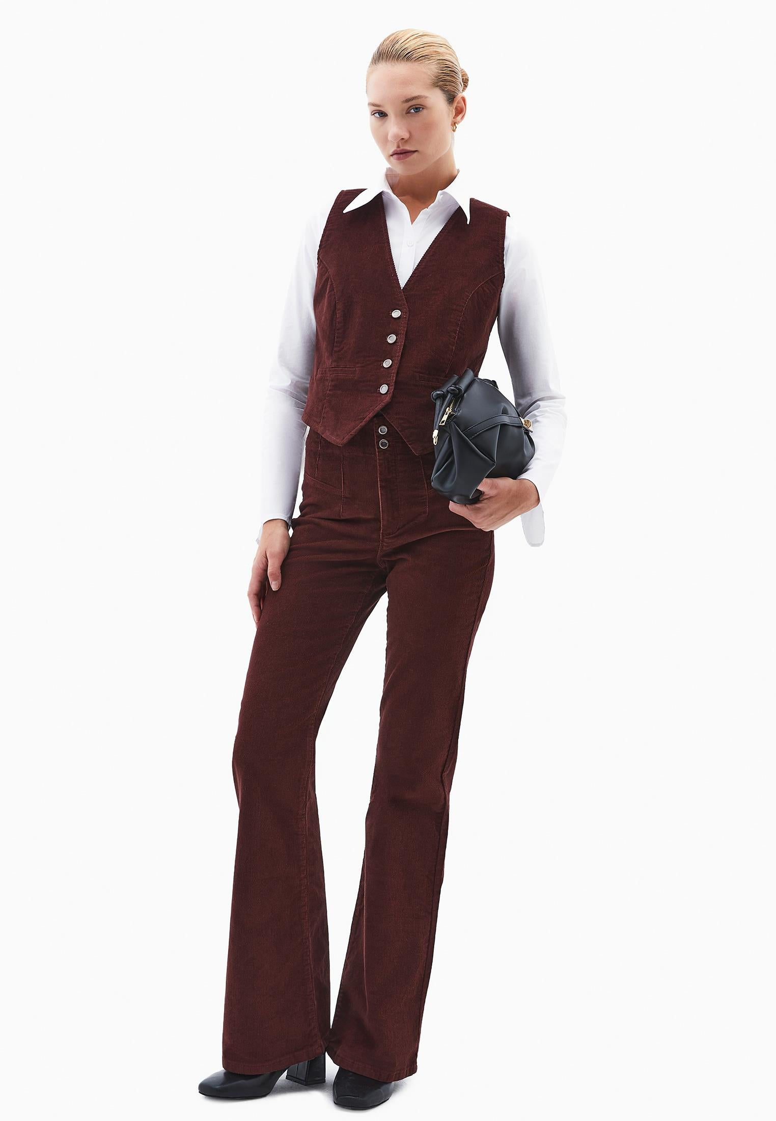 Ultra High Waist Flared Pants - BITTER CHOCOLATE