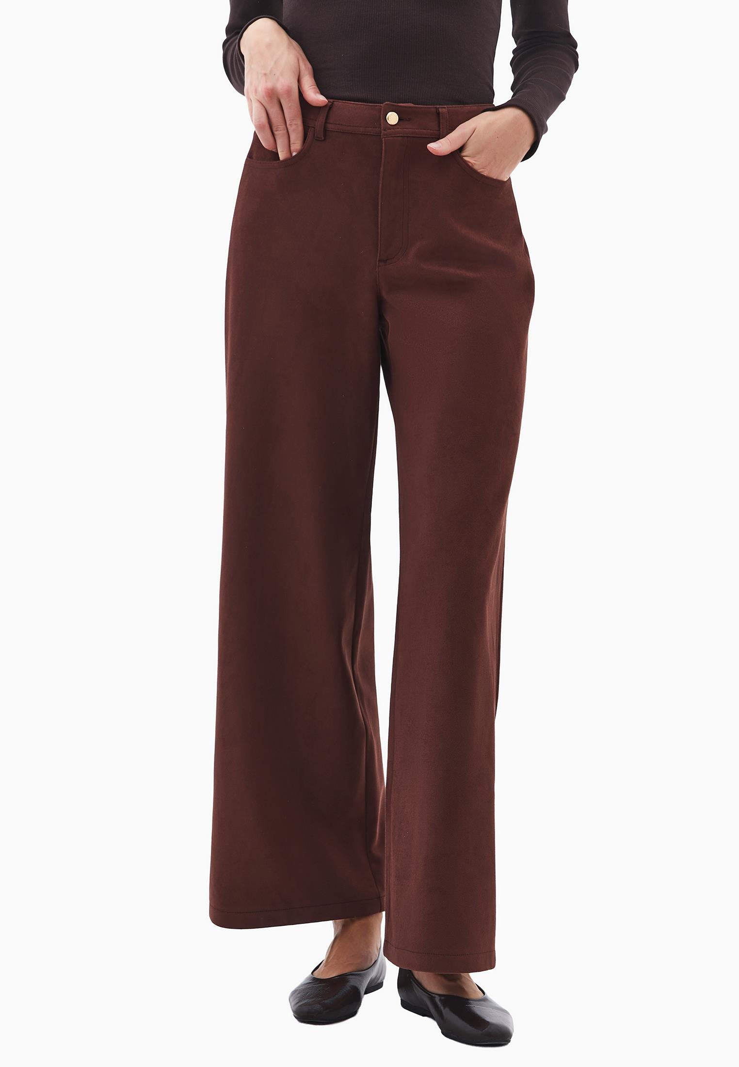 Wide Leg Ultra High Waist Pants - BITTER CHOCOLATE
