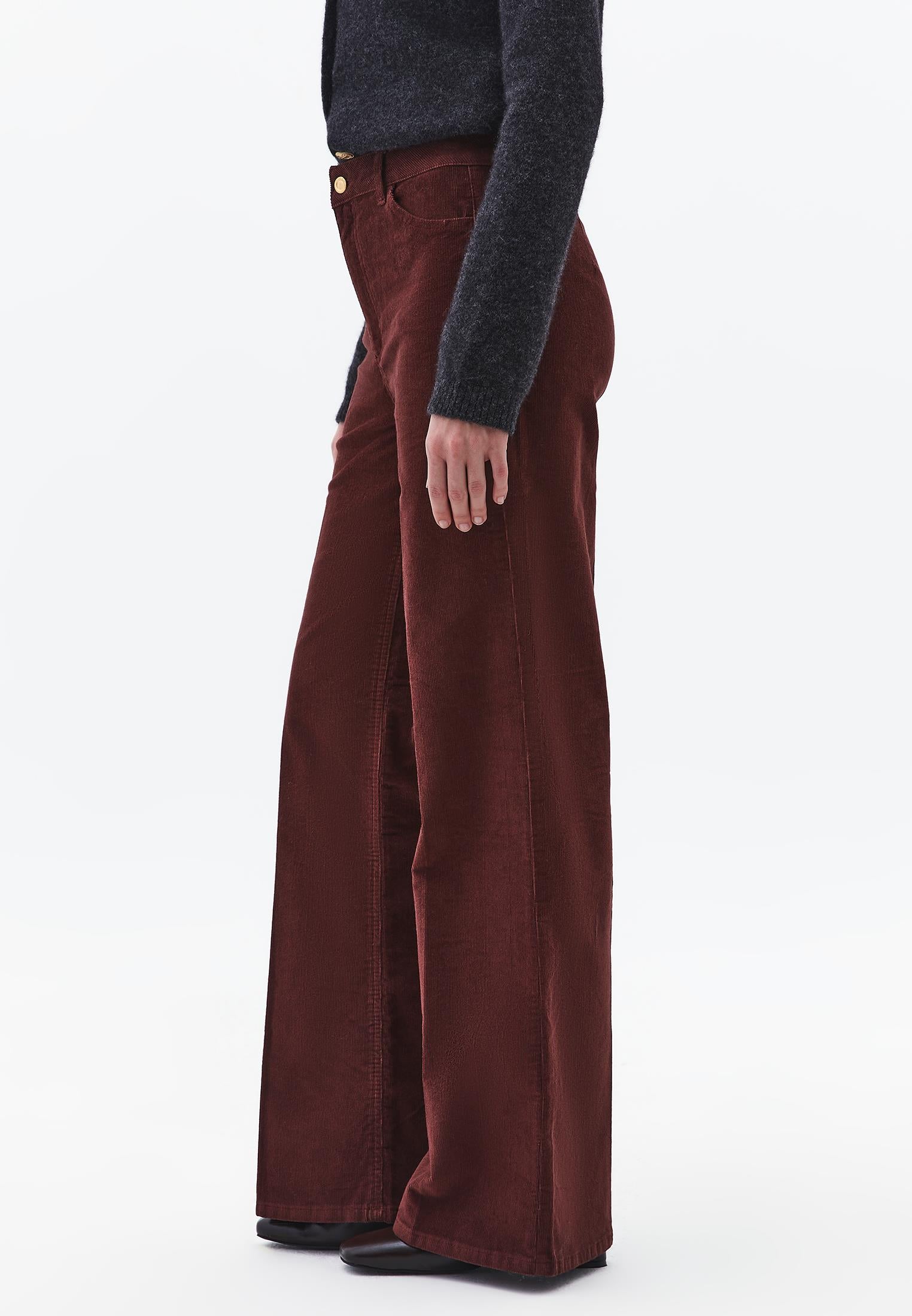 Corduroy Wide Leg Pants - BITTER CHOCOLATE