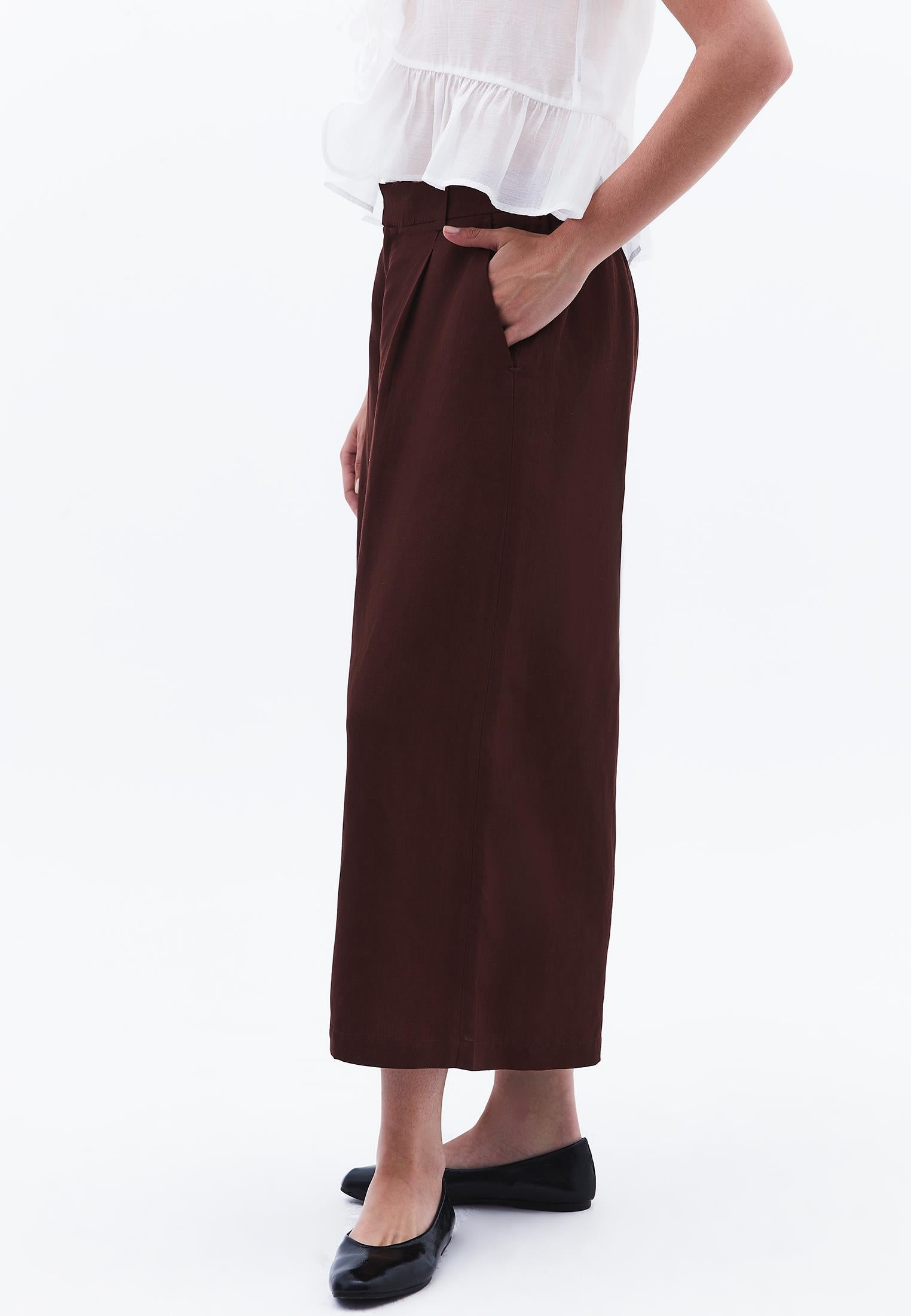Pleated Ultra High Waist Cropped Culotte Trousers - BITTER CHOCOLATE