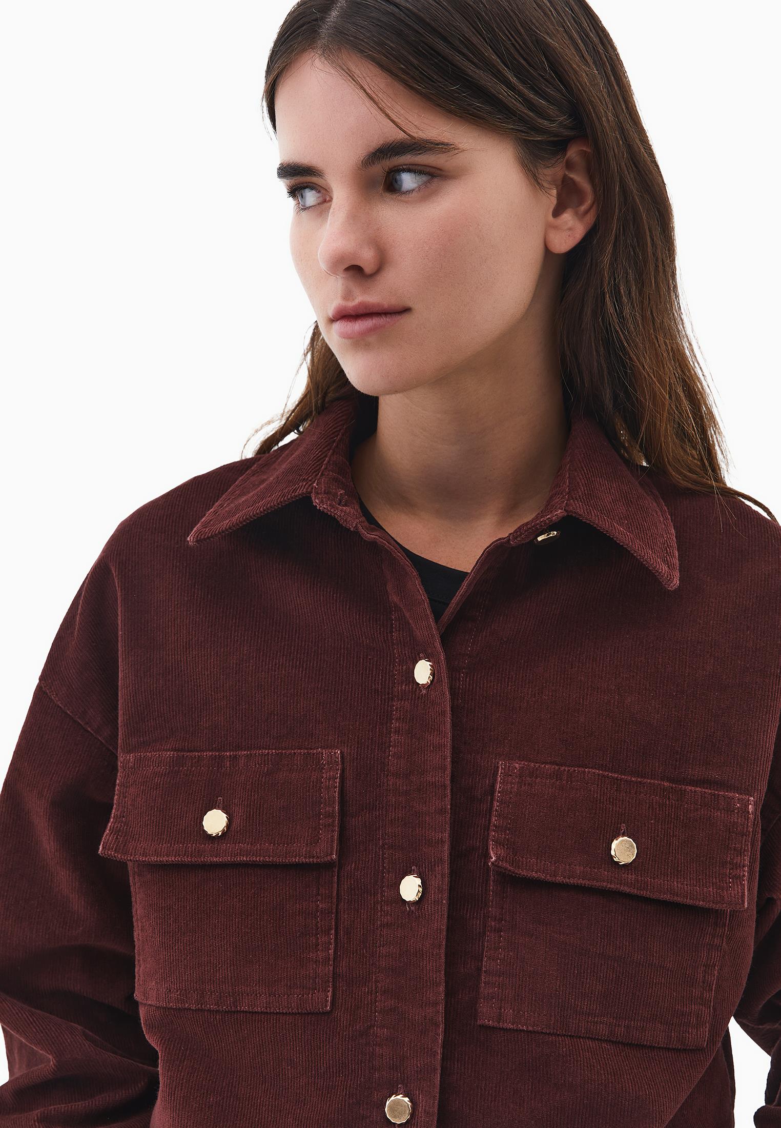 Corduroy Oversize Jacket With Ribbed Texture - BITTER CHOCOLATE