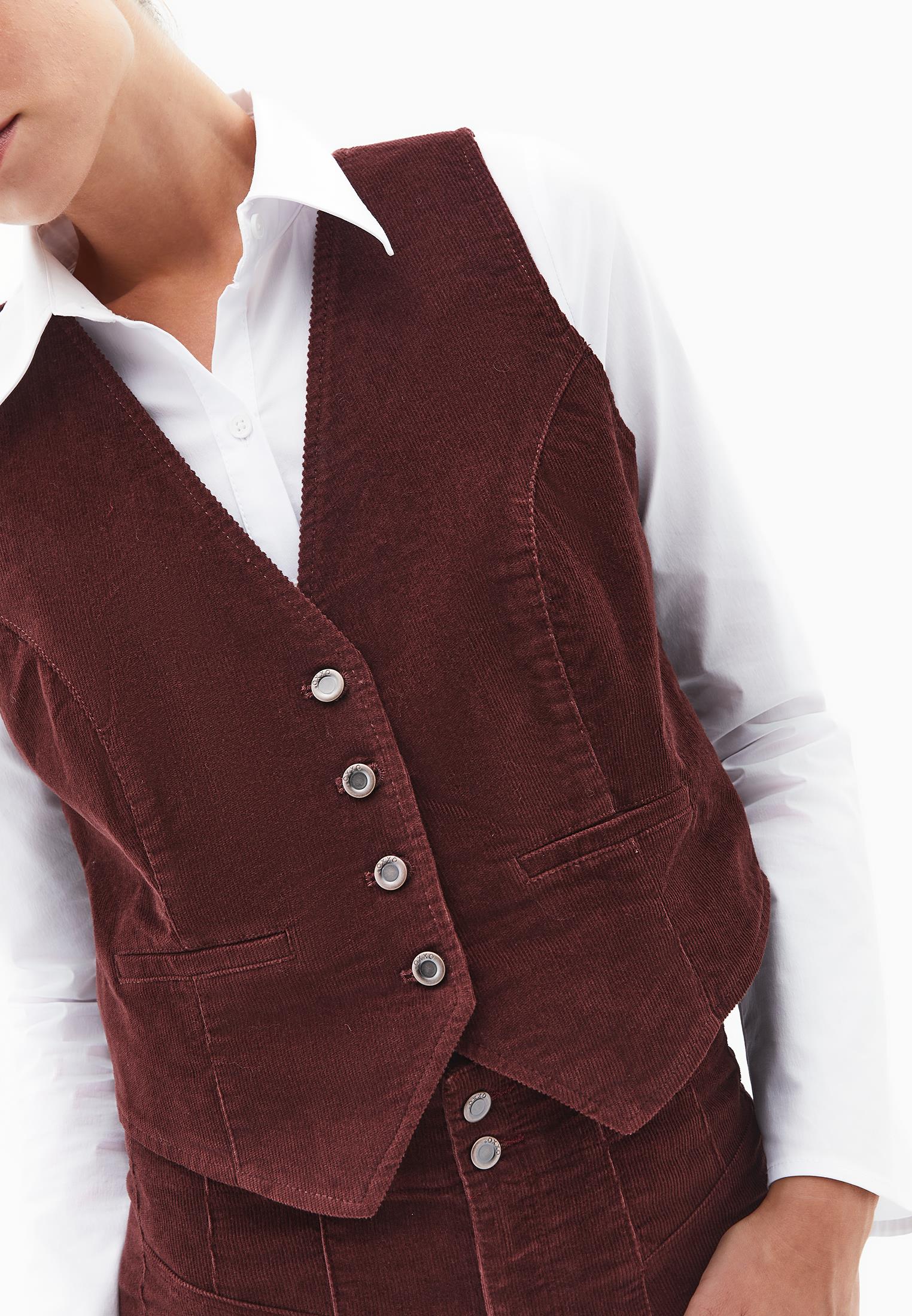 Sleeveless Vest With V Neck And Button Detail - BITTER CHOCOLATE