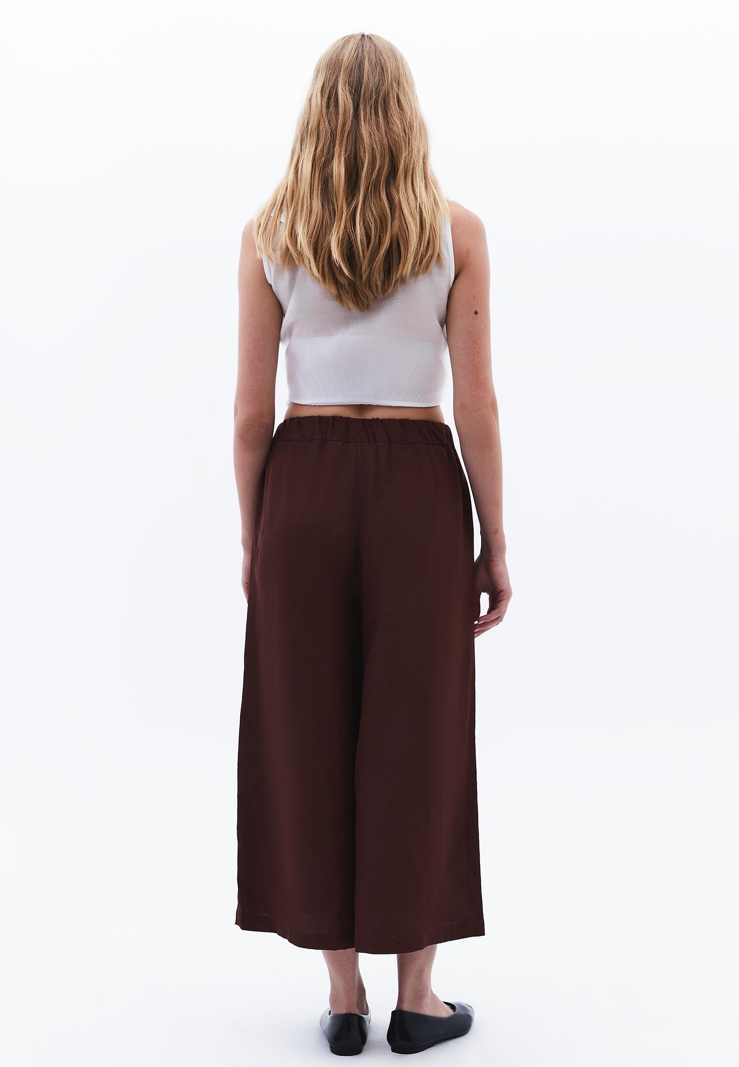 Pleated Ultra High Waist Cropped Culotte Trousers - BITTER CHOCOLATE