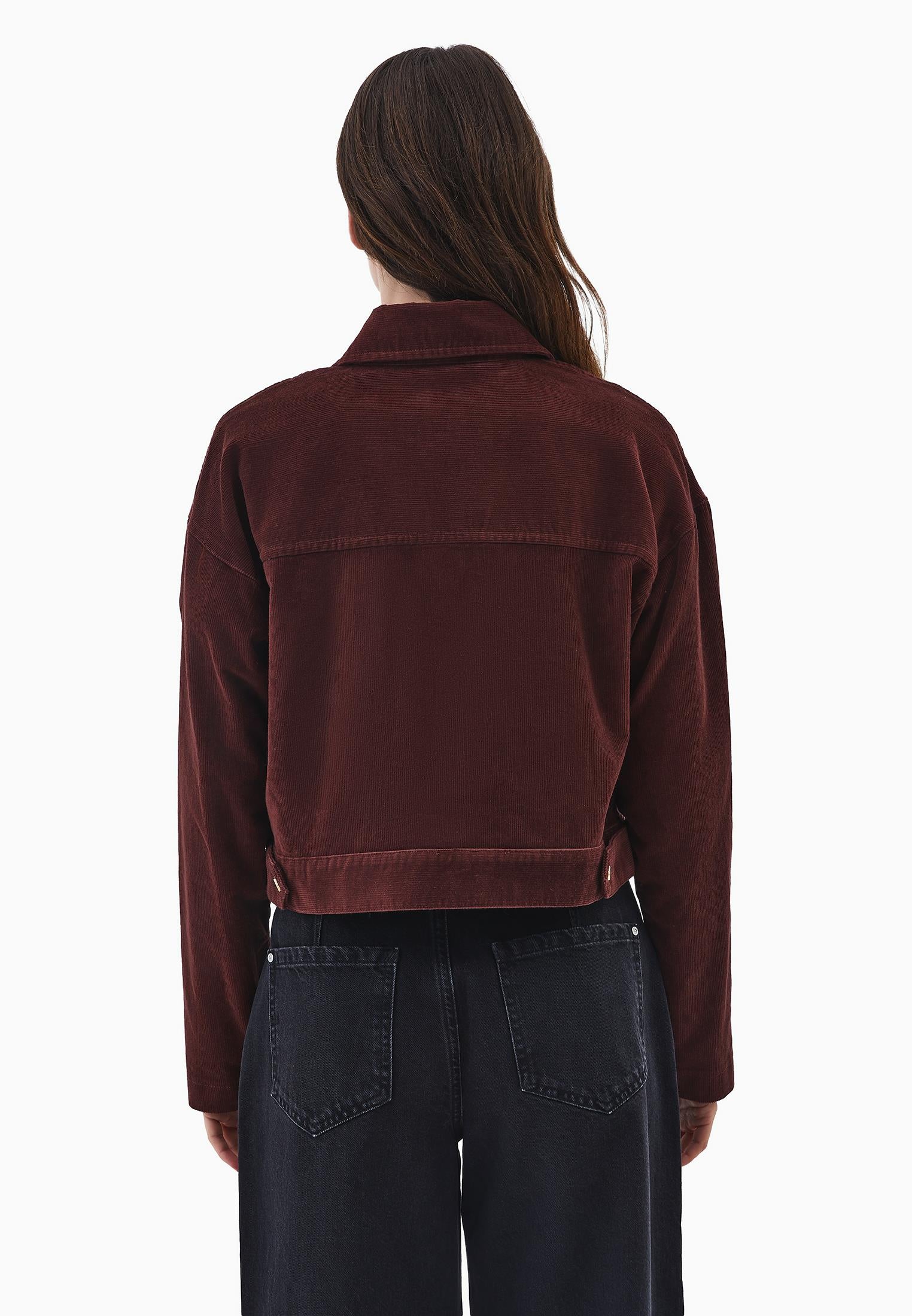 Corduroy Oversize Jacket With Ribbed Texture - BITTER CHOCOLATE