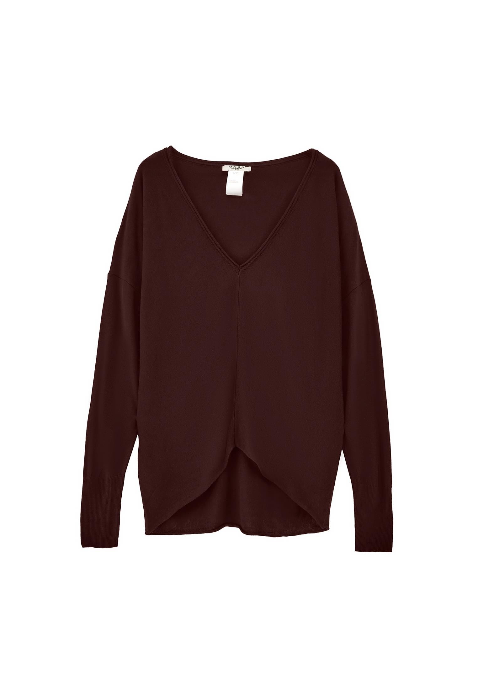 V Neck Long Sleeve Sweater - BITTER CHOCOLATE