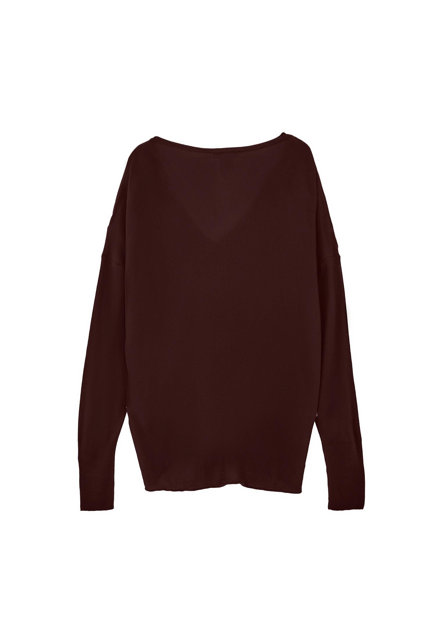 V Neck Long Sleeve Sweater - BITTER CHOCOLATE