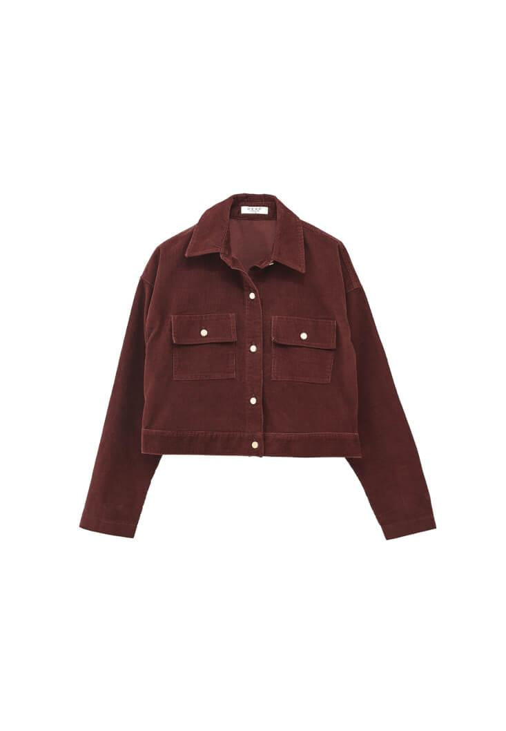 Corduroy Oversize Jacket With Ribbed Texture - BITTER CHOCOLATE
