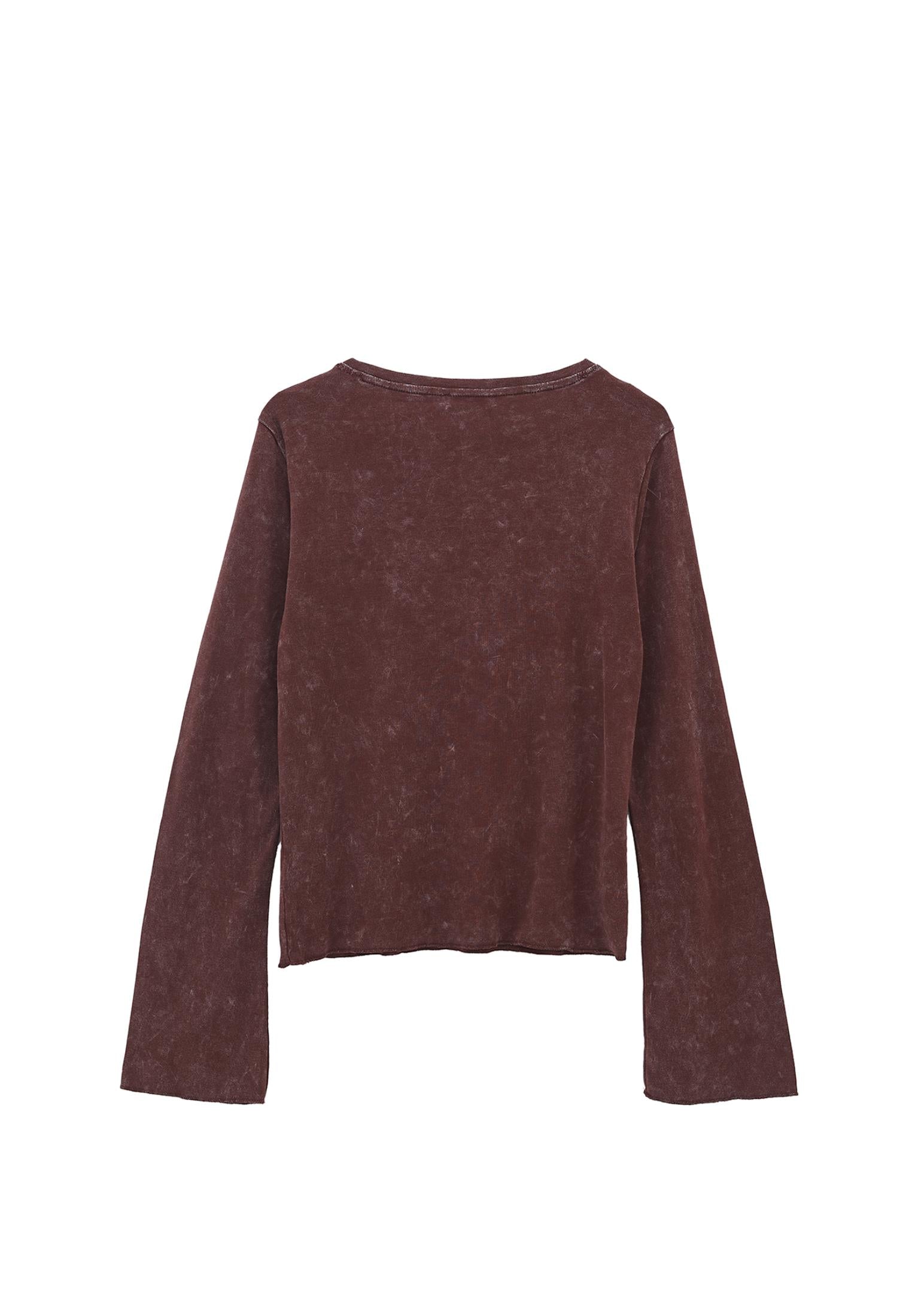 Long Sleeve Cotton T-Shirt - BITTER CHOCOLATE