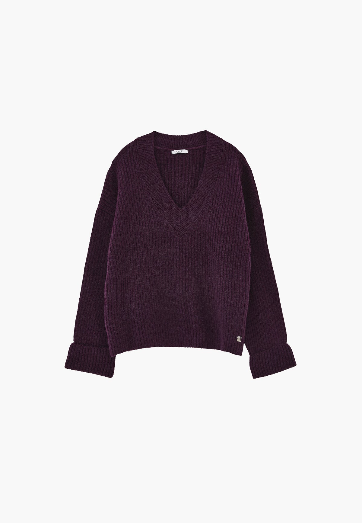 Loose V-Neck Sweater - BLACKBERRY CORDIAL