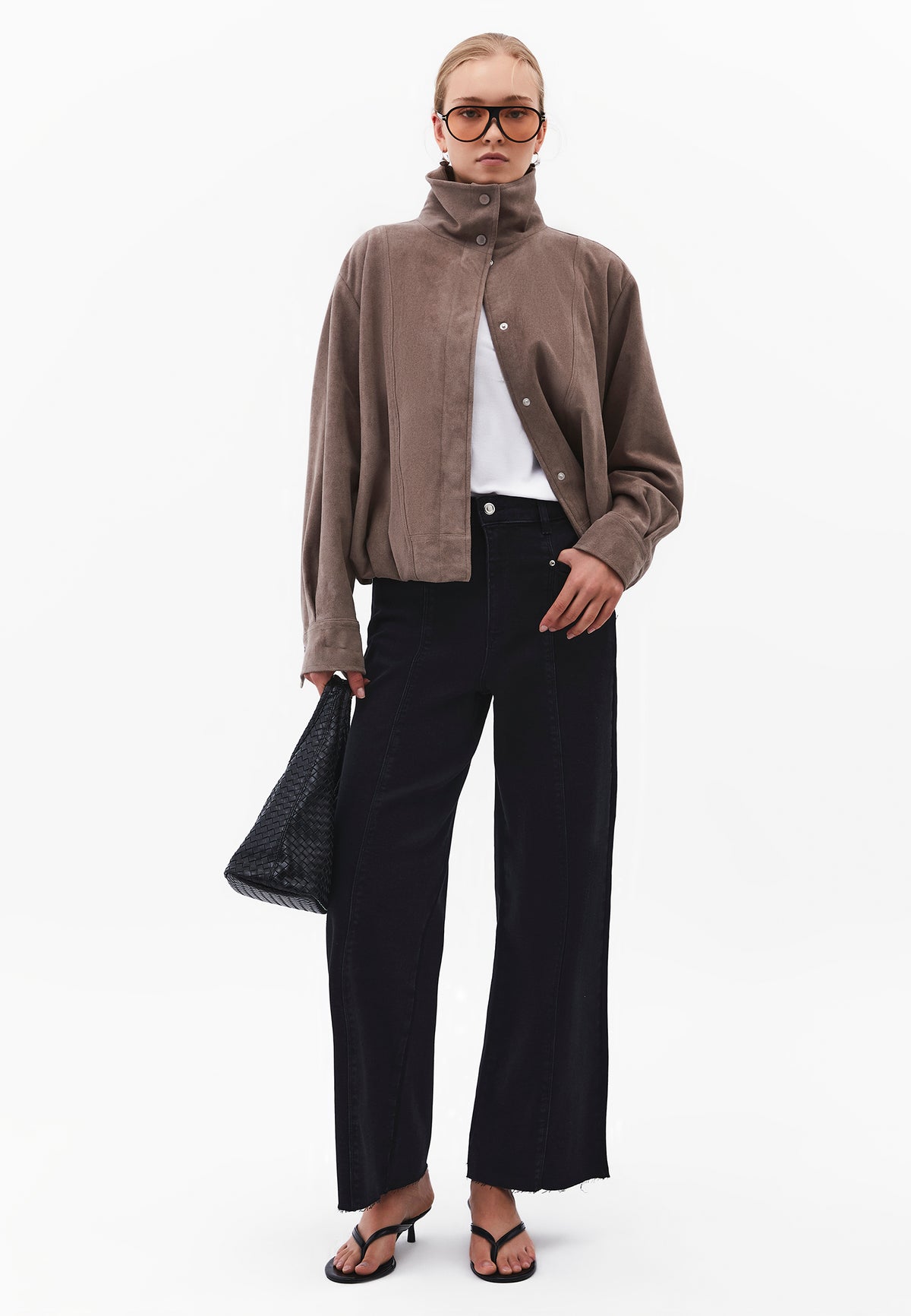 Wide Leg Cropped Pants - BLACK DENIM